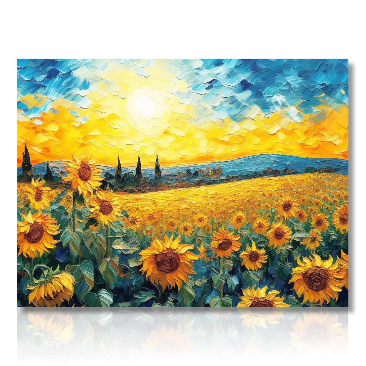 Dazzlewall Sunflower Wall Decor Poster Modern Sunrise Flower Oil Painting Wall Poster For Bedroom Living Room Decor 16X12 In Unf