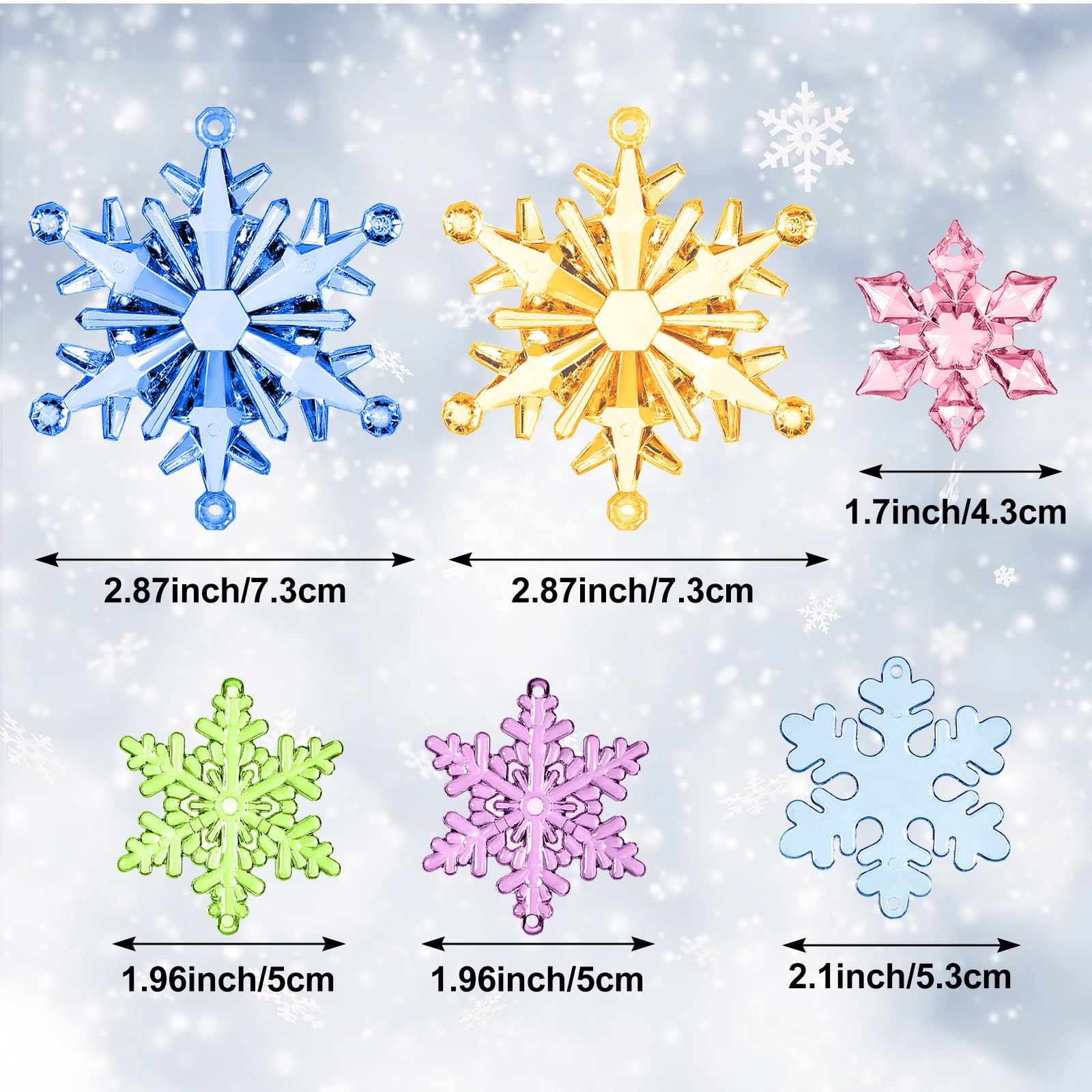 Dilunave 40 Pieces Pastel Christmas Snowflake Ornaments Acrylic Christmas Tree Decorations Crystal Snowflakes Translucent Winter
