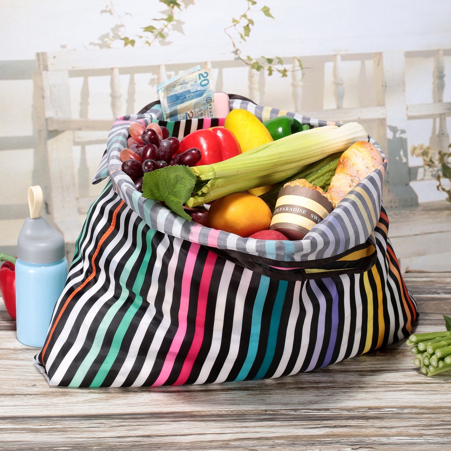 KINGMAS Reusable Grocery Bags  2 Pack Eco-Friendly Folding Tote Shopping Bag fits in Pocket  Washable Waterproof Nylon Pouch Bags