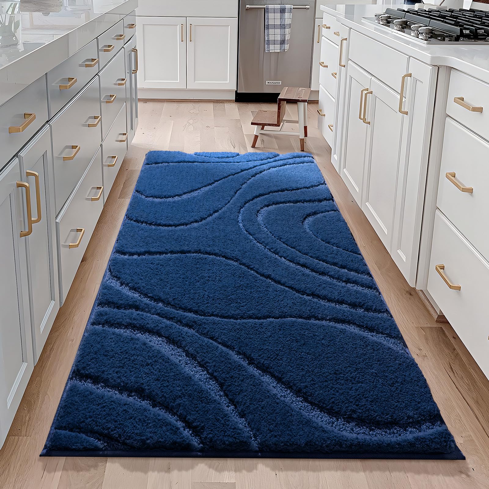 Dexde Bathroom Rugs Runner 24 X 60 Inch, Extra Long Bathroom Rug Non-Slip, Machine Washable Bath Mats Rug,Navy Blue Soft Carpets