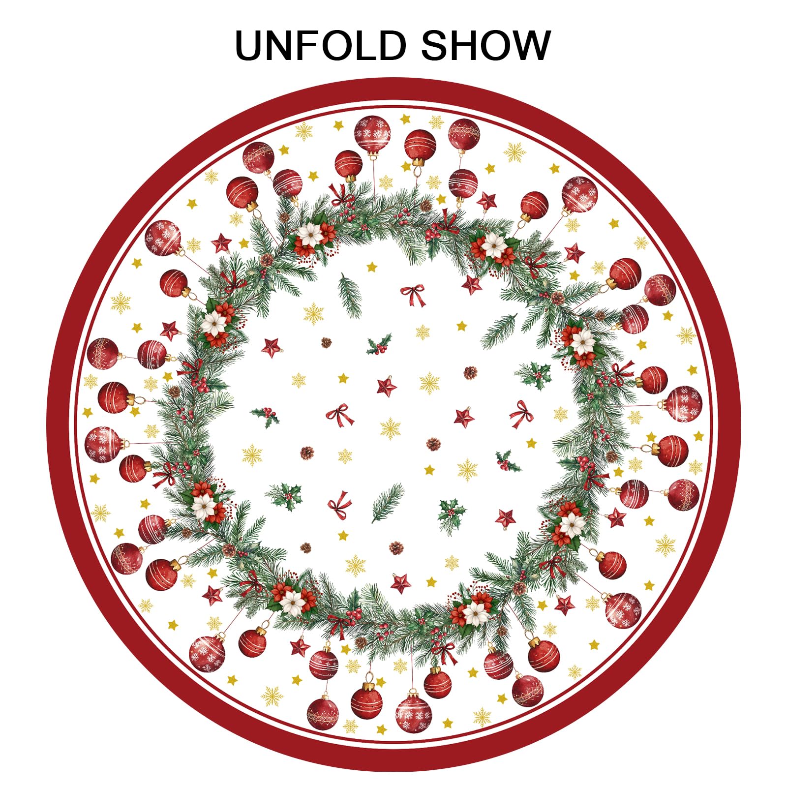 ABSOP Christmas Round Tablecloth 60 Inch Xmas Bells and Snowflake Pattern Table Cloth Circle Winter Holiday Table Cover Washable