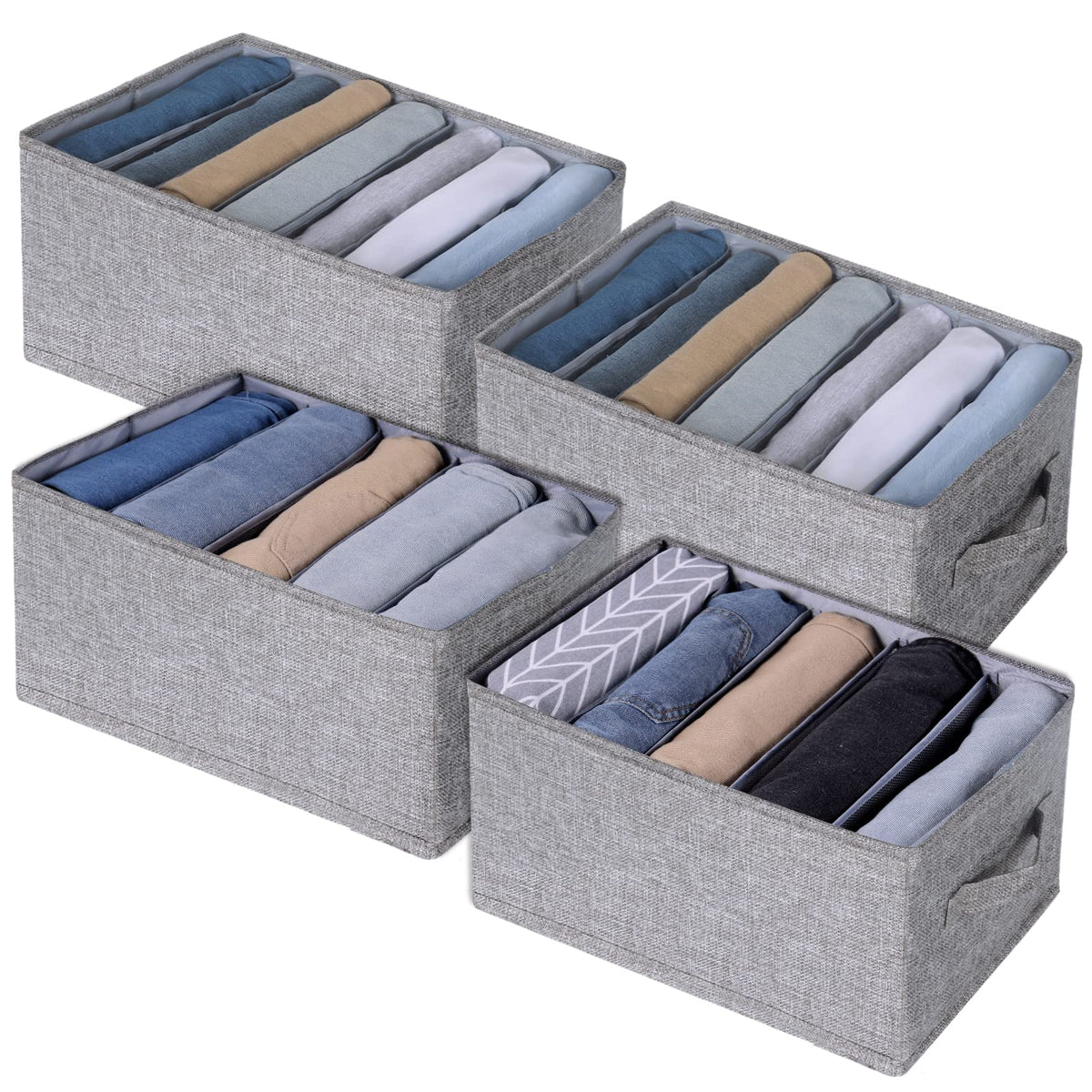 Fixwal 4pcs Wardrobe Closet Organizers and Storage with Board, 2pcs 7-Grid and 2pcs 5-Grid Foldable Jeans Organizer for Shelf St
