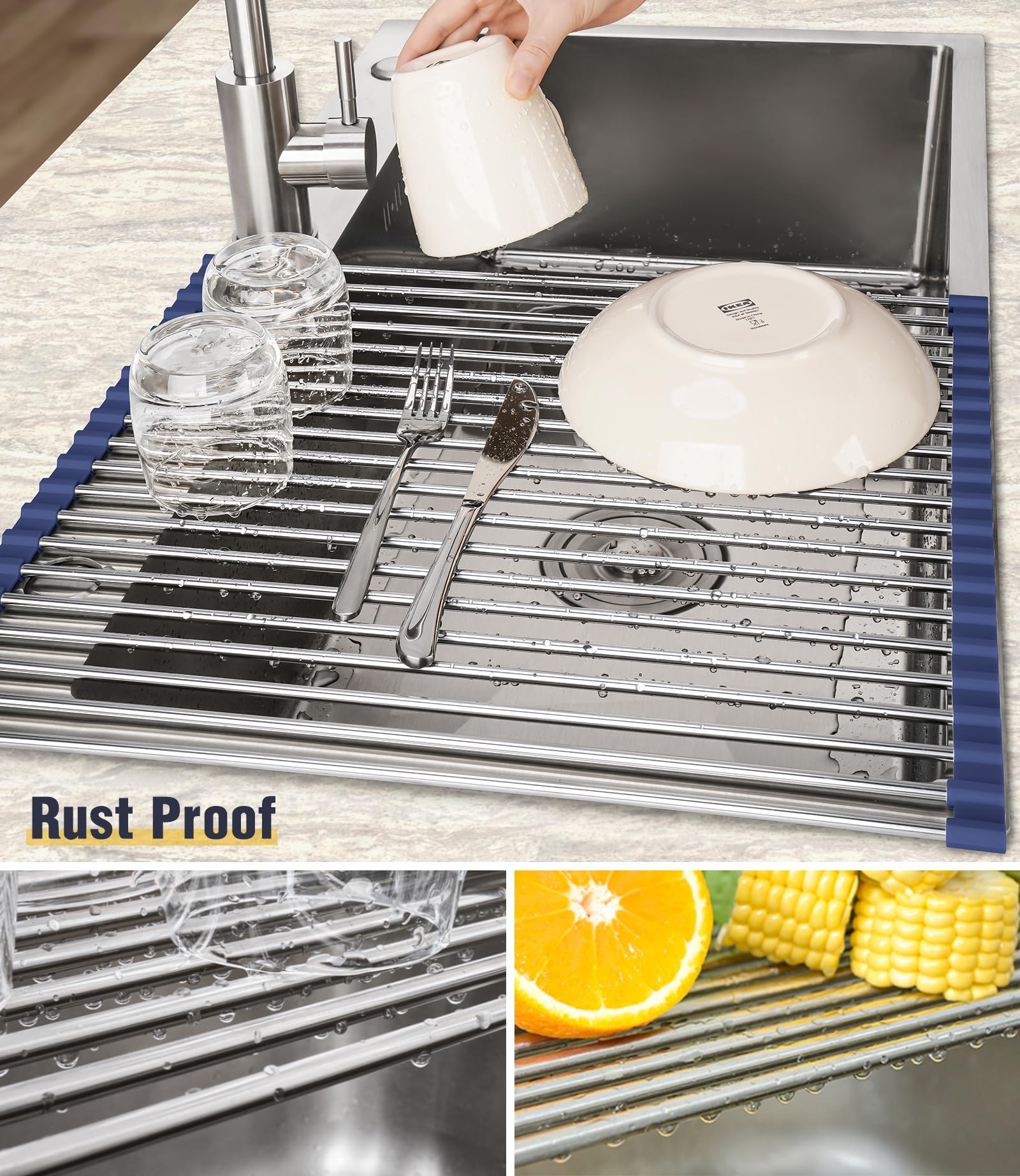 Tomorotec 21 x 15.5 Roll Up Dish Drying Rack Over Sink Drying Rack Sink Cover Kitchen Sink Accessories Gadget Multipurpose Organ