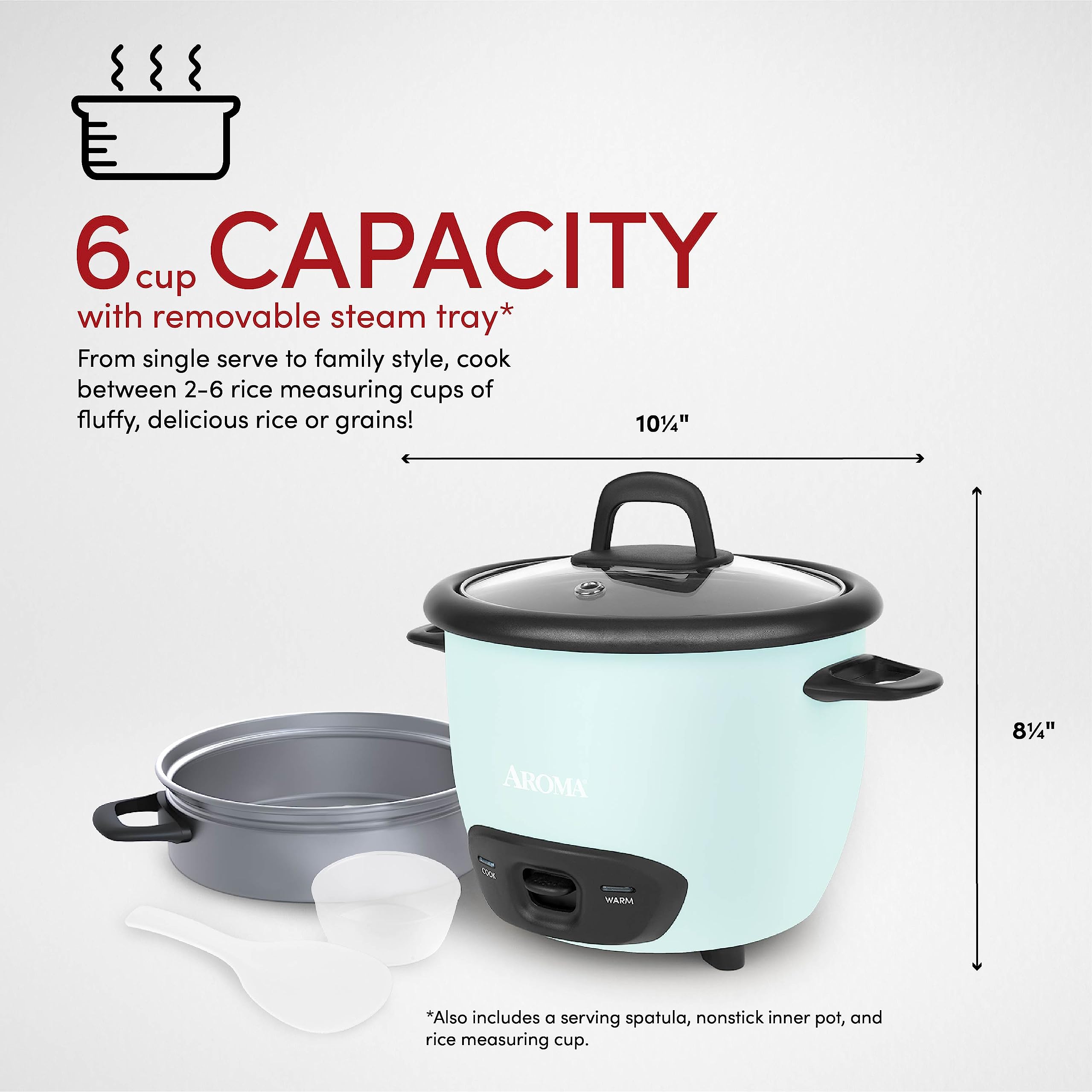 AROMA 6-Cup (Cooked) / 1.5Qt. Rice & Grain Cooker (ARC-743-1NGBL), Light Blue