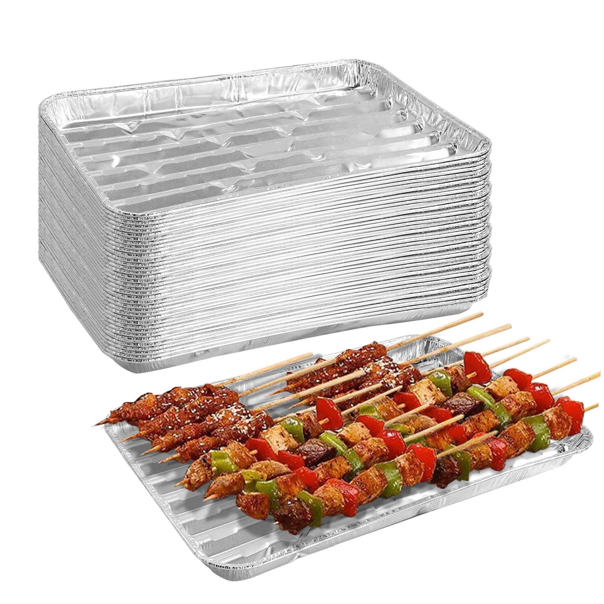 50 Pack Disposable Aluminum Broiler Pan for Oven 13.38 x 8.8 x 1 Inch