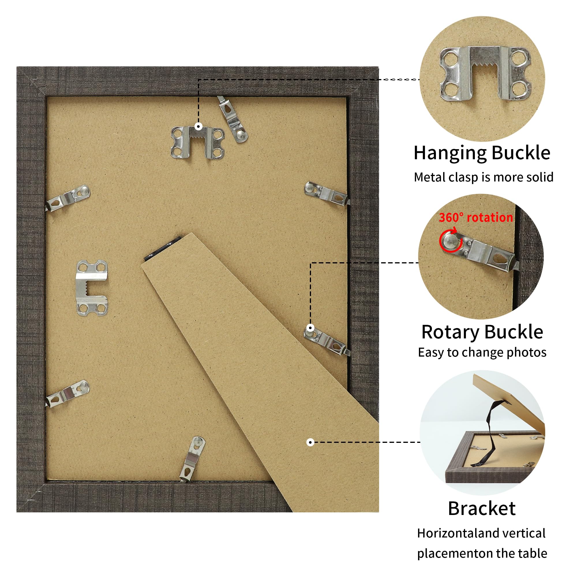 iRahmen 8x10 Picture Frame Set of 2 with HD Glass, Display Pictures 5x7 with Mat or 8 x 10 Without Mat, Rustic Style Wood Photo