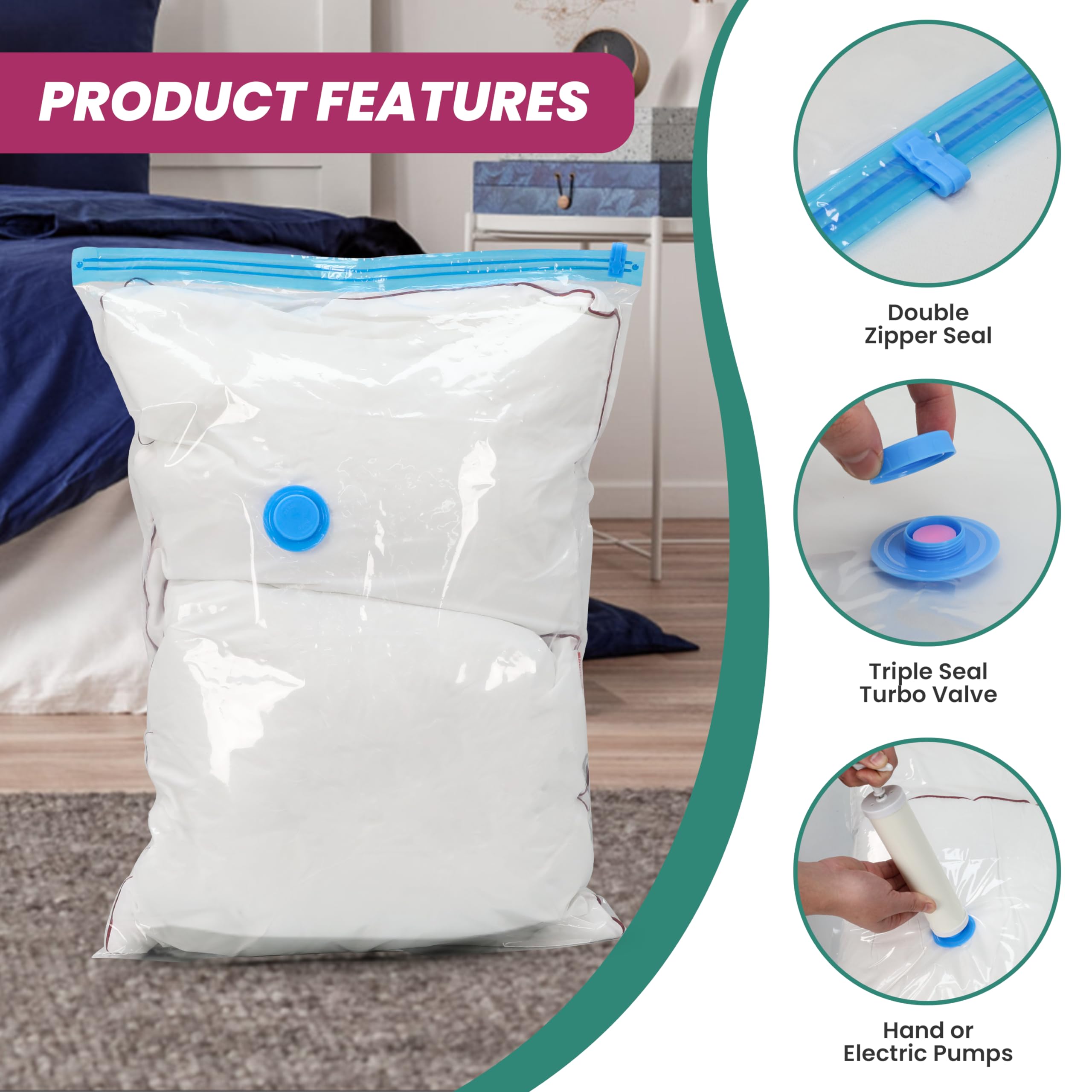 Yssoa Vacuum Storage Bags, 20-Pack Space Saver Vacuum Storage Bags, Vacuum Seal Bags For Clothing, Clothes, Comforters And Blank