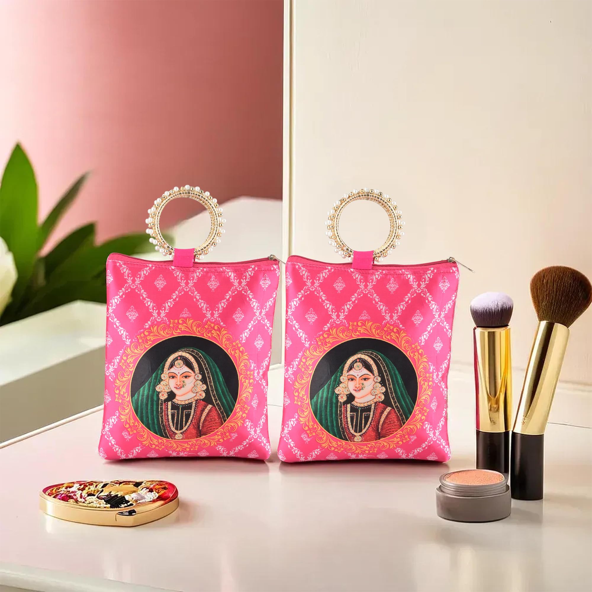 Kuber Industries 2 Pcs Silk Small Hand Bags For Women Stylish With Zip & Handle | Traditional Handheld Bags For Women | Ethnic L