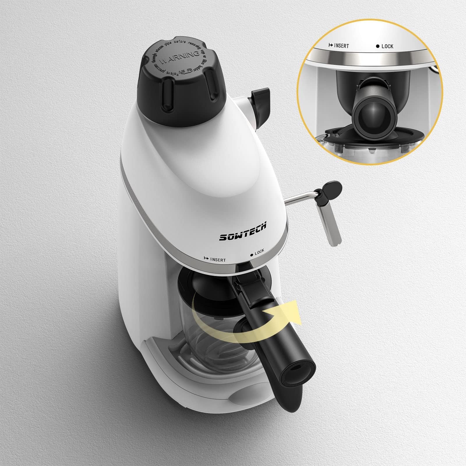 Sowtech Espresso Coffee Machine Cappuccino Latte Maker 3.5 Bar 1-4 Cup With Steam Milk Frother White, Cm5409-Ul