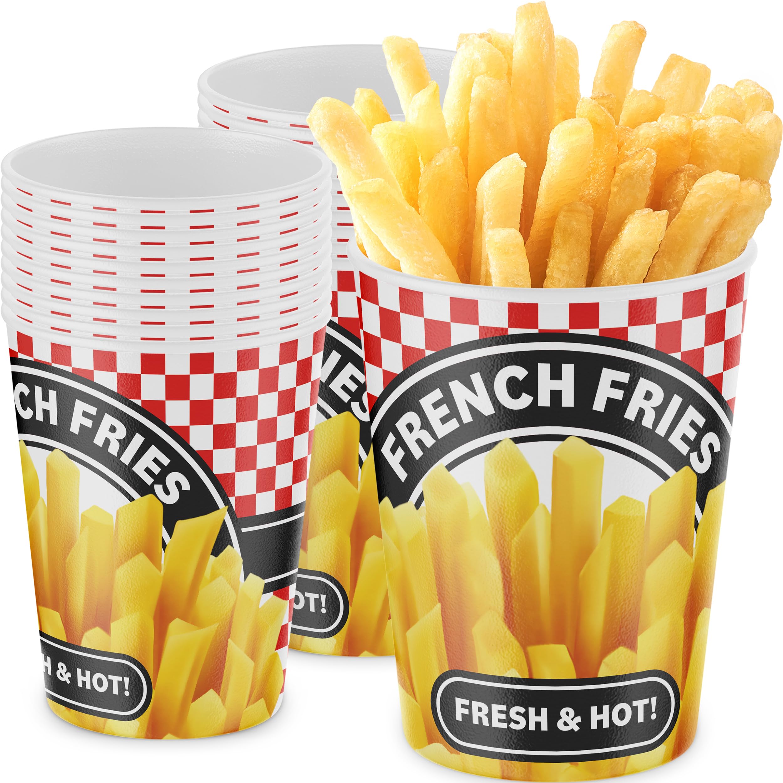 Durable Grease-Proof Paper French Fries Cups 250 Pk. Handheld Size Sturdy Red Checkered Fry Containers Hold 12Oz Of Food! Great