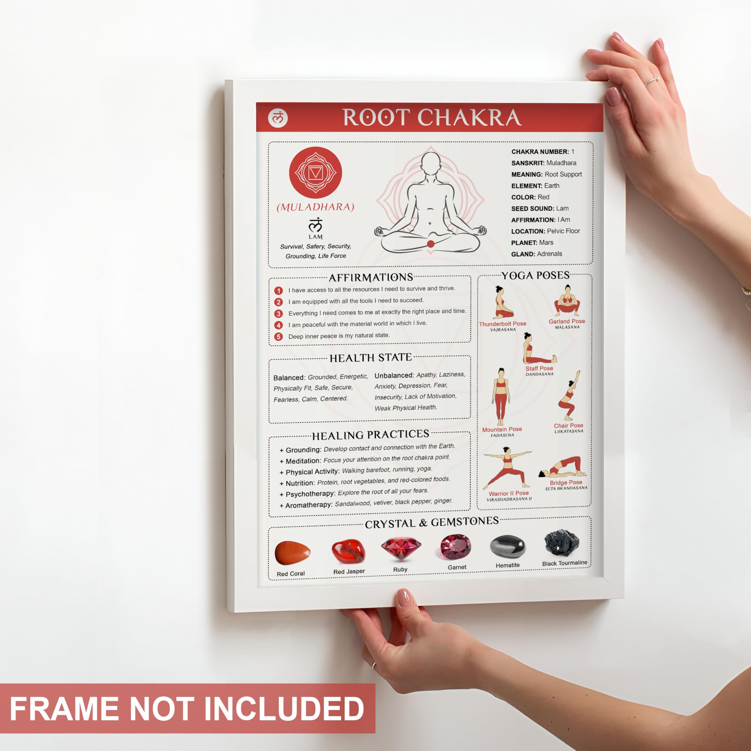 8Pcs Chakra Poster (10''X14'') Yoga Poses Poster, Spiritual Decor, Yoga Decor Laminated, Chakra Decor, 7 Chakras Knowledge Verti