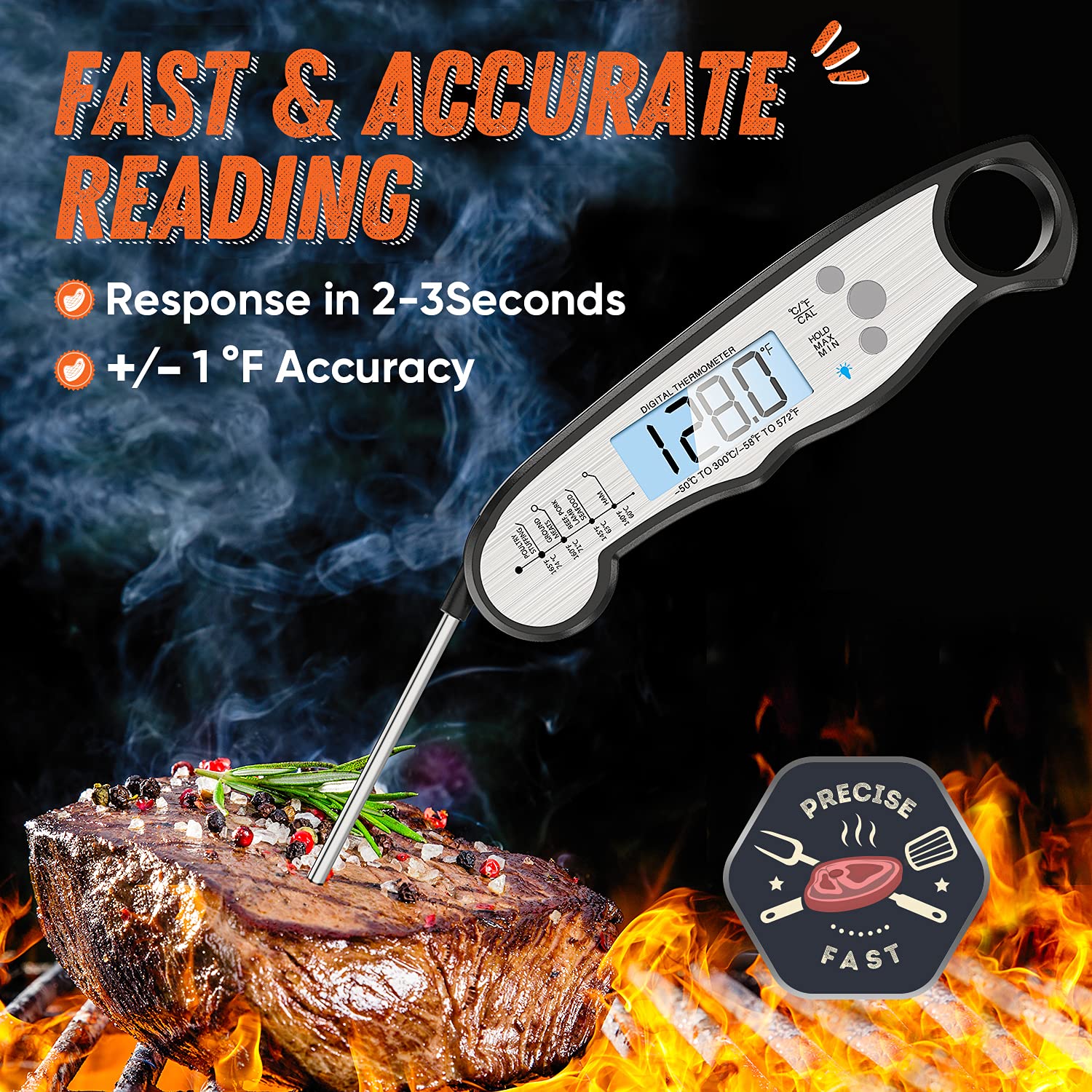Digital Meat Thermometer, Waterproof Instant Read Food Thermometer For Cooking And Grilling, Kitchen Gadgets, Accessories With B