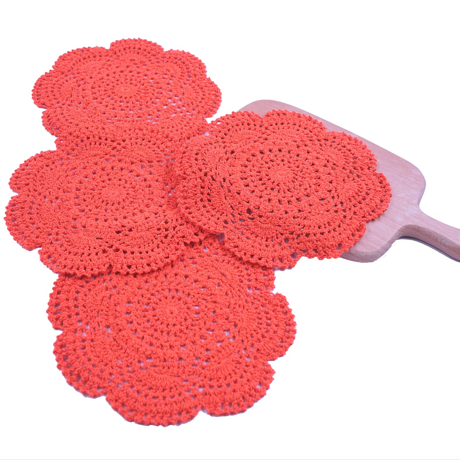 Phantomon 8 Inch Doilies Crochet Round Lace Doily Handmade Placemats 100% Cotton Crocheted Coasters, Pack Of 4 (Orange)