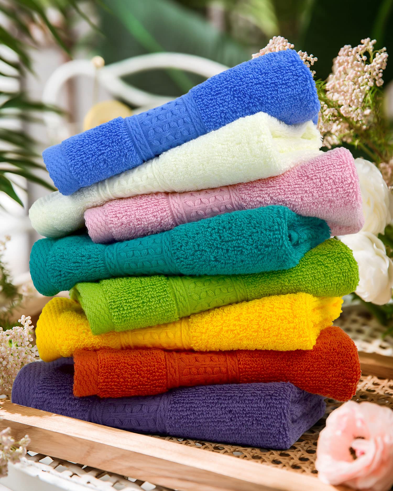 Cleanbear Wash Cloths For Your Body 24-Pack Washcloths Soft Cotton Face Cloths, Large Shower Wash Cloth Set (8 Colors 13    X 13