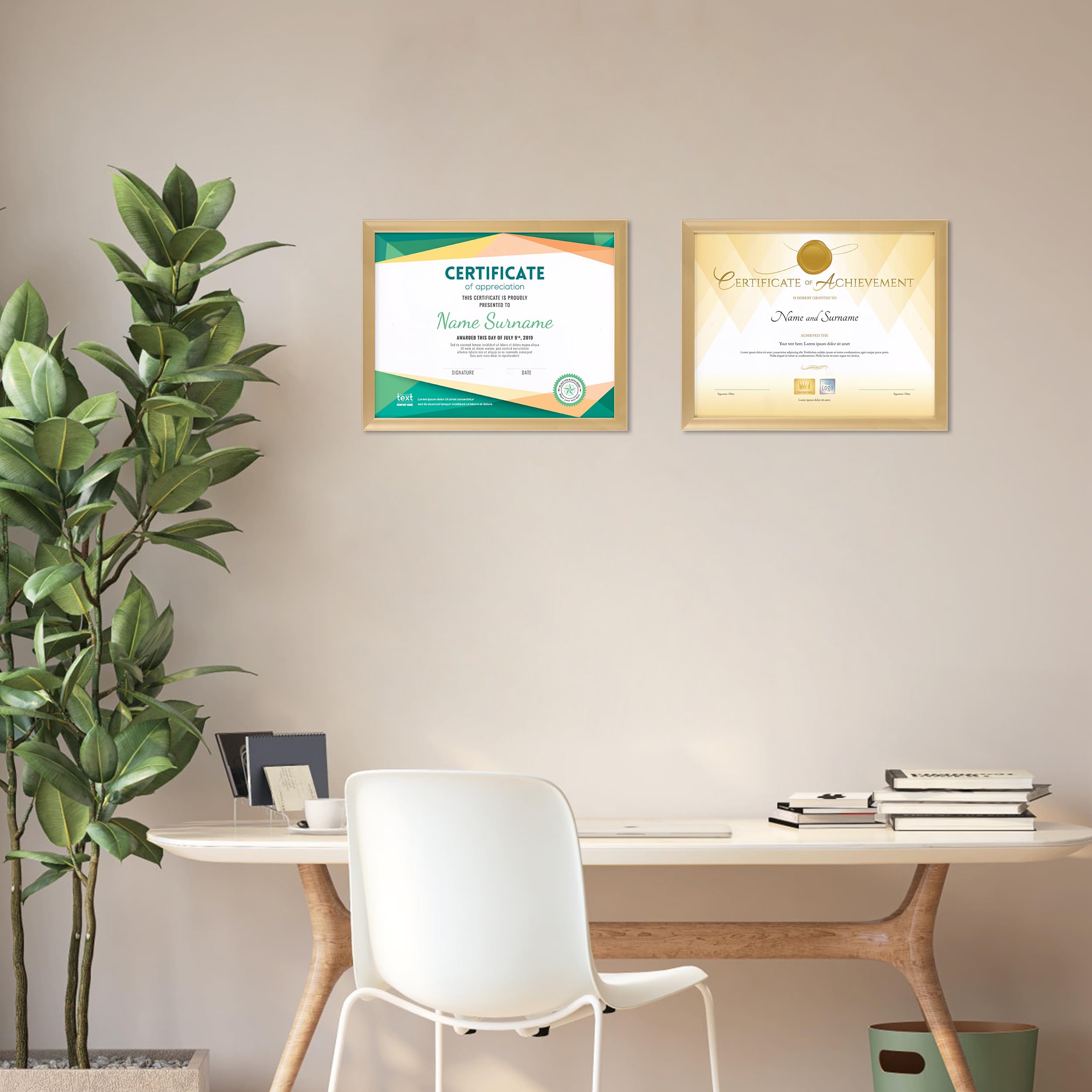 EYMPEU 8.5x11 Picture Frames Gold Set of 7, 8.5 x 11 Certifaicate Frame Document Award Diploma Display, Wall or Tabletop