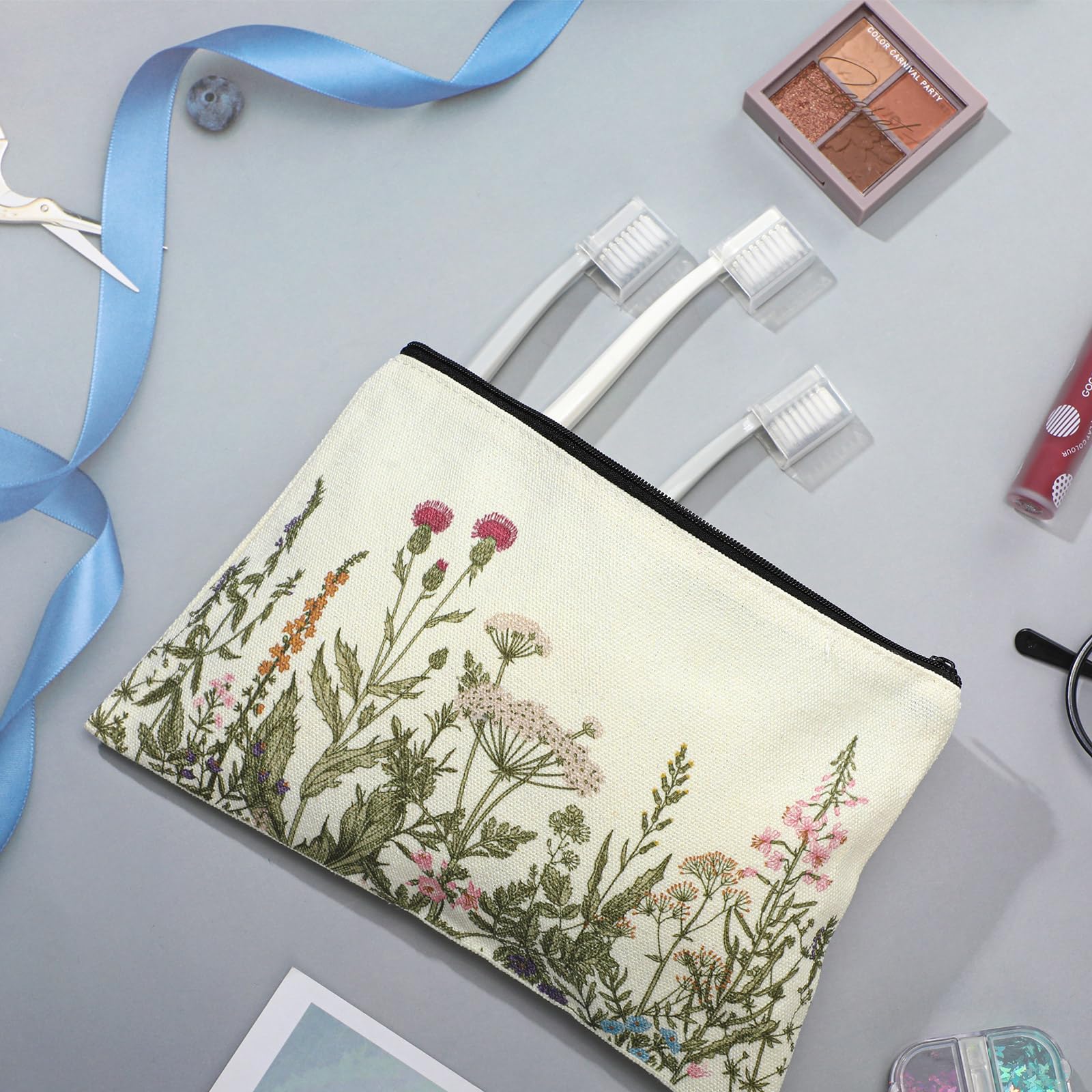 Sadnyy 2 Pcs Wildflower Canvas Tote Bags For Women Cute Aesthetic Floral Makeup Bags End Of School Year Gift For Students Teache