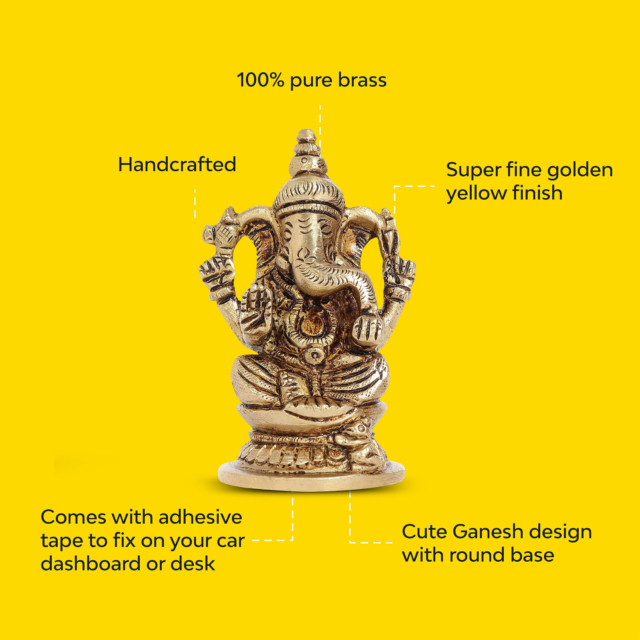 10Club 100% Pure Brass Lord Ganesha Idol for Home | 6.8 CM | Ganesh Murti | Yellow Antique Finish