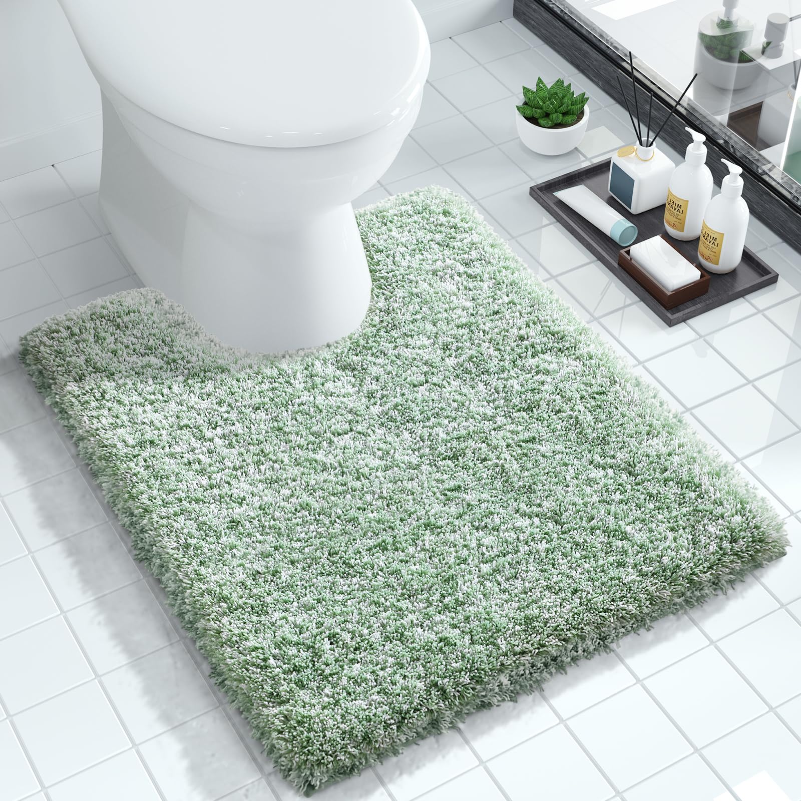 Yimobra Toilet Rugs U Shaped Washable 24X20, Ultra Soft And Water Absorbent Bath Mats, Non Slip Fluffy Shaggy Luxury Microfiber