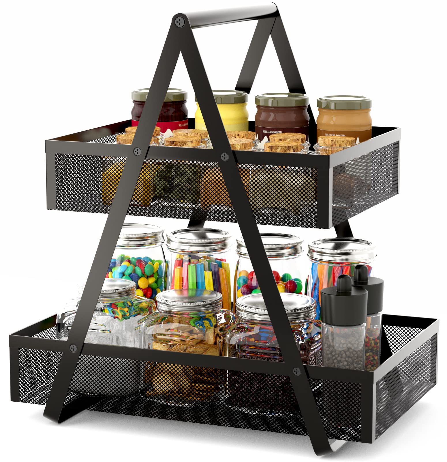 Eknitey Tiered Snack Organizer Countertop: 2 Tier Kitchen Counter Organizer