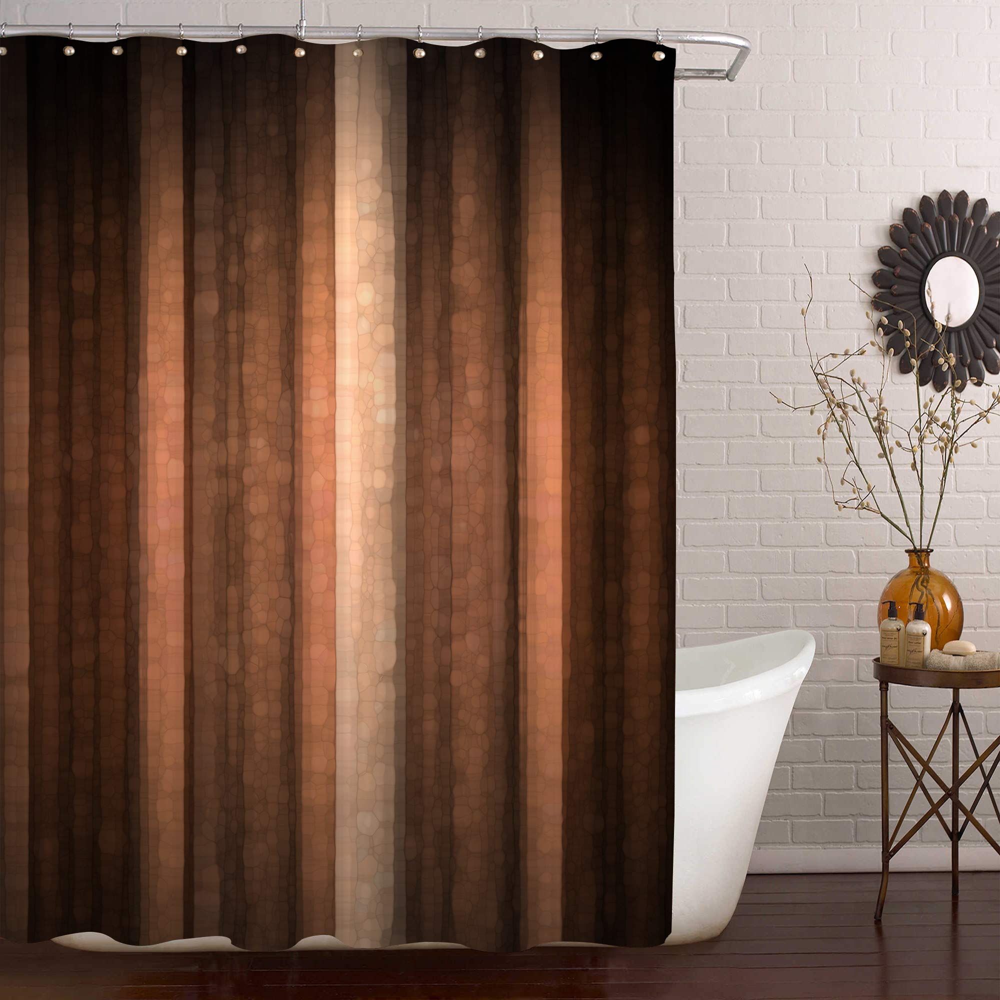 Gibelle Brown Striped Shower Curtain, Orange Copper And Pale Peach Abstract Fall Cool Glass Texture Vintage Ombre Design Bathroo