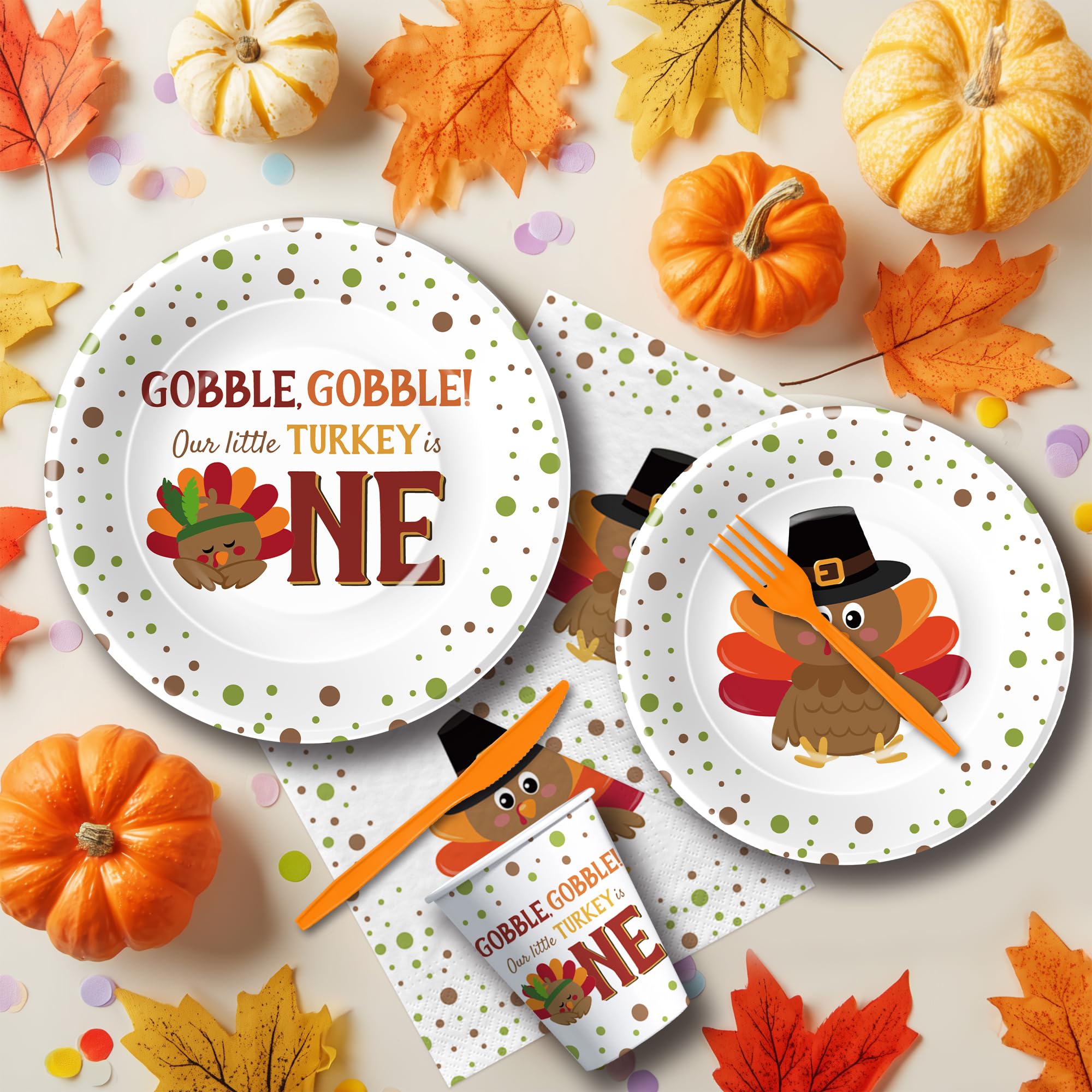 Xenorik Thanksgiving First Birthday Party Supplies Tableware, Little Turkey Is One Birthday Party Decorations, Turkey 1st Paper