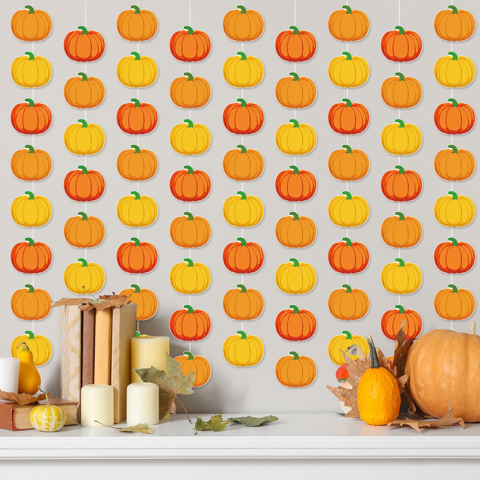 VitalCozy 24 Pack Thanksgiving Party Paper Hanging Decorations Pumpkin Garland Banner Pumpkin Streamers Backdrop Autumn Harvest
