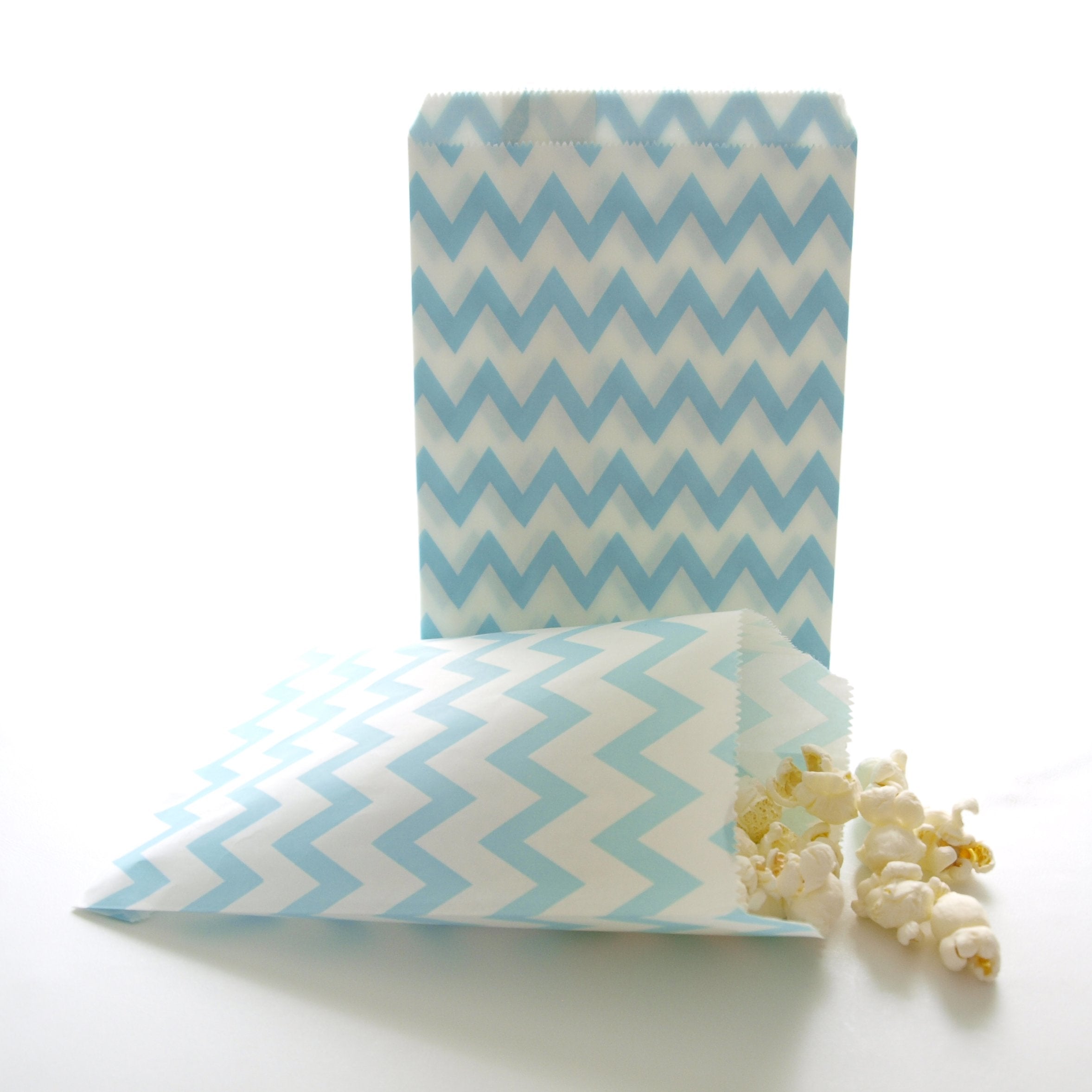 Light Blue Chevron Paper Goodie Bags (25 Pack) - Party Favor Supplies