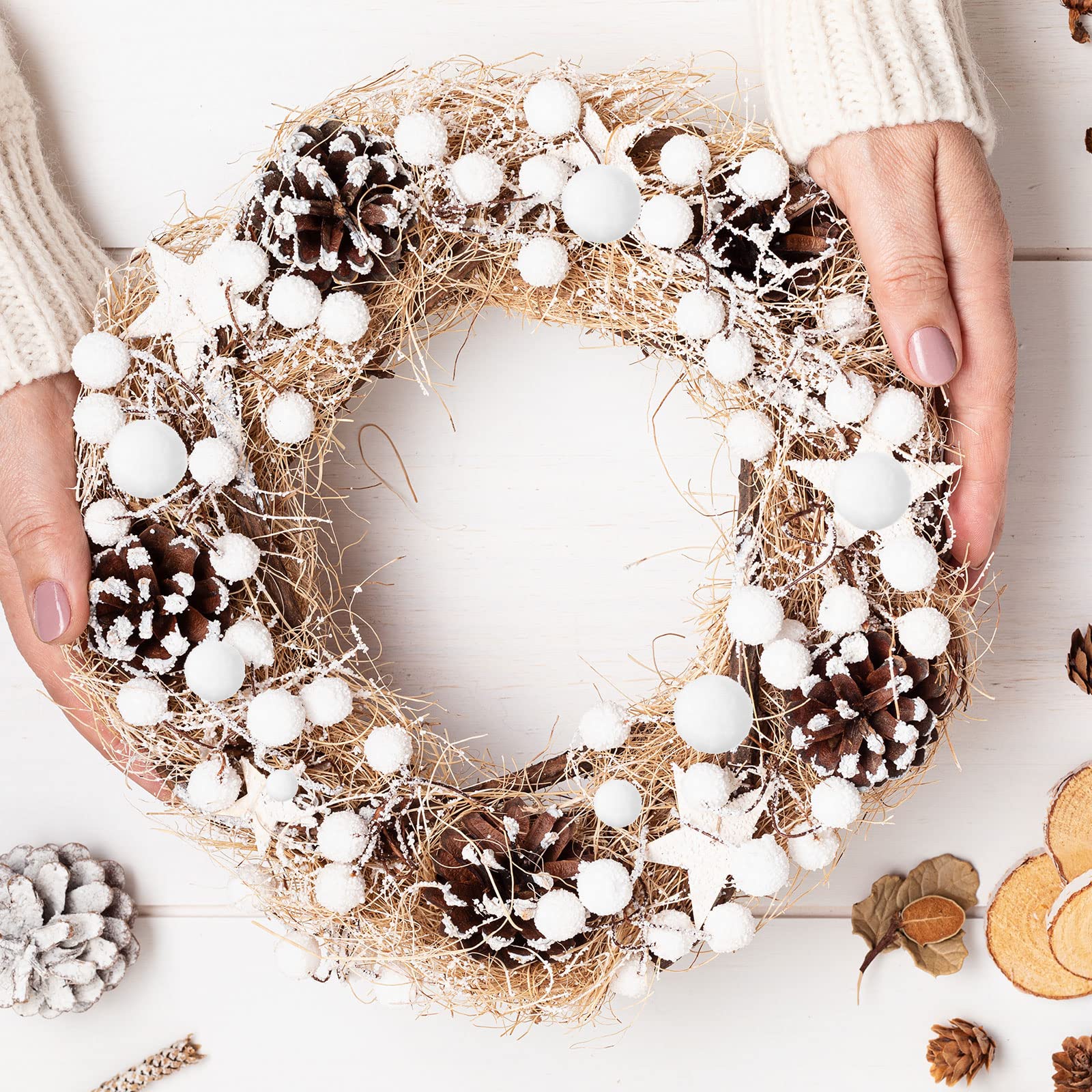 Tegeme 1200 PCS Pom Poms Balls for Christmas Winter Thanksgiving Valentine DIY Crafts Home Office School Garlands Decor (White)