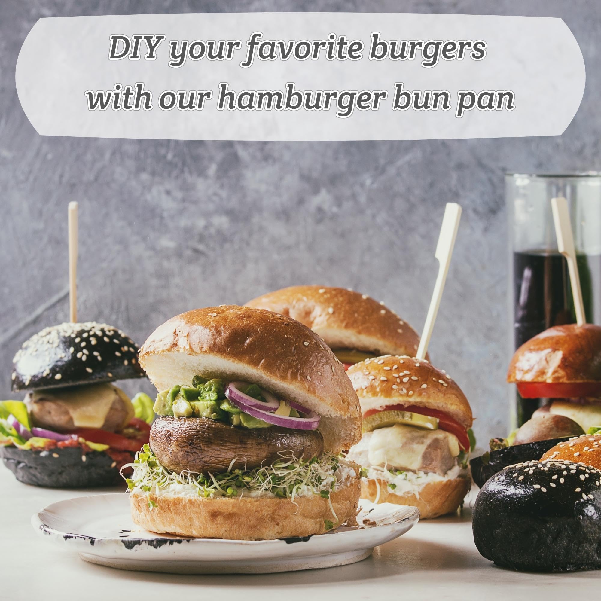 Chicrinum Hamburger Bun Pan, Non-Stick Food Grade Silicone Bread Loaf Pan, 8 Cavity Perforated Hamburger Bun Mold Baking Pan For