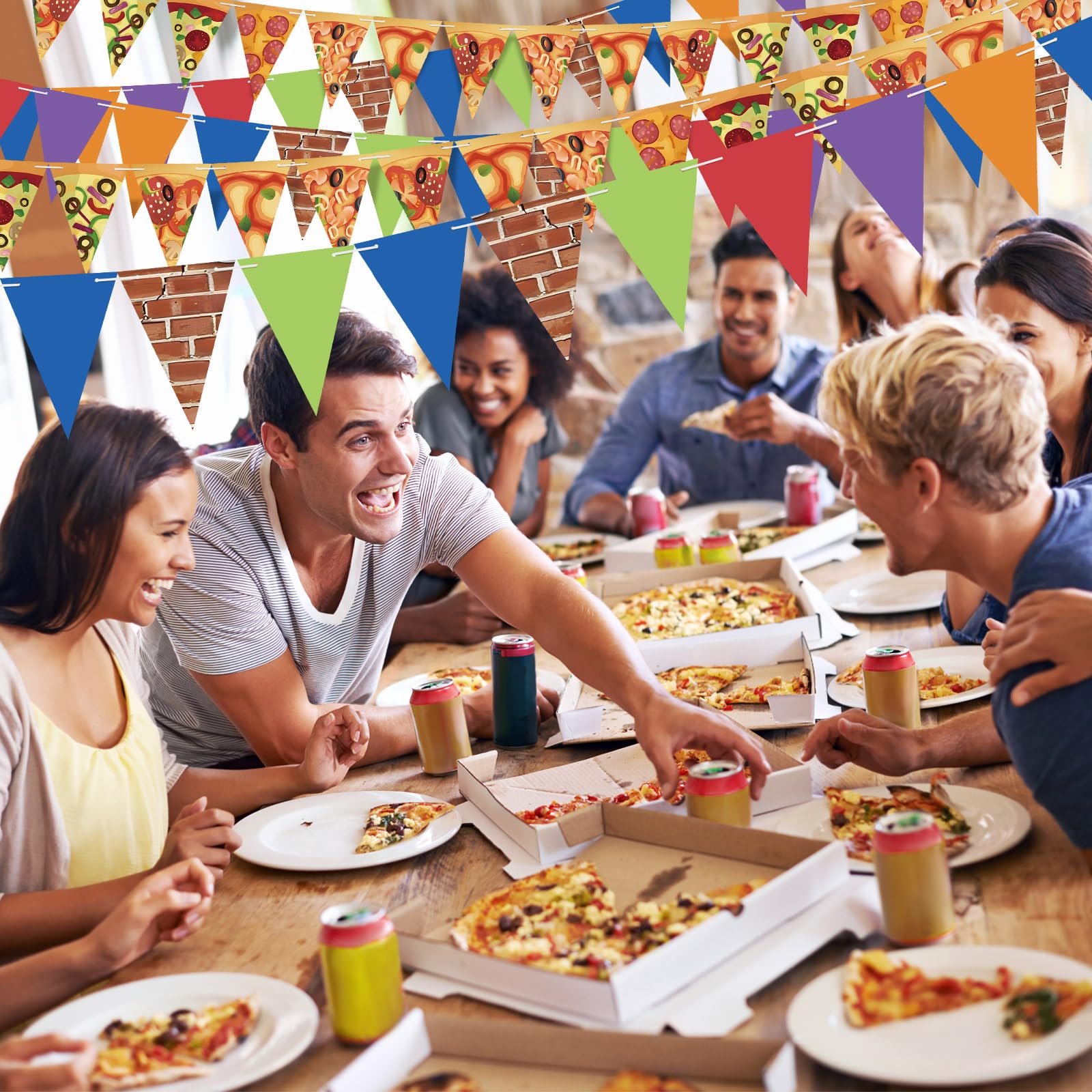 FuWeave 5 Pcs Turtle Party Banners Pizza Birthday Party Decorations Paper Banner Garland Pizza Pennant Flags Green Triangular Fl