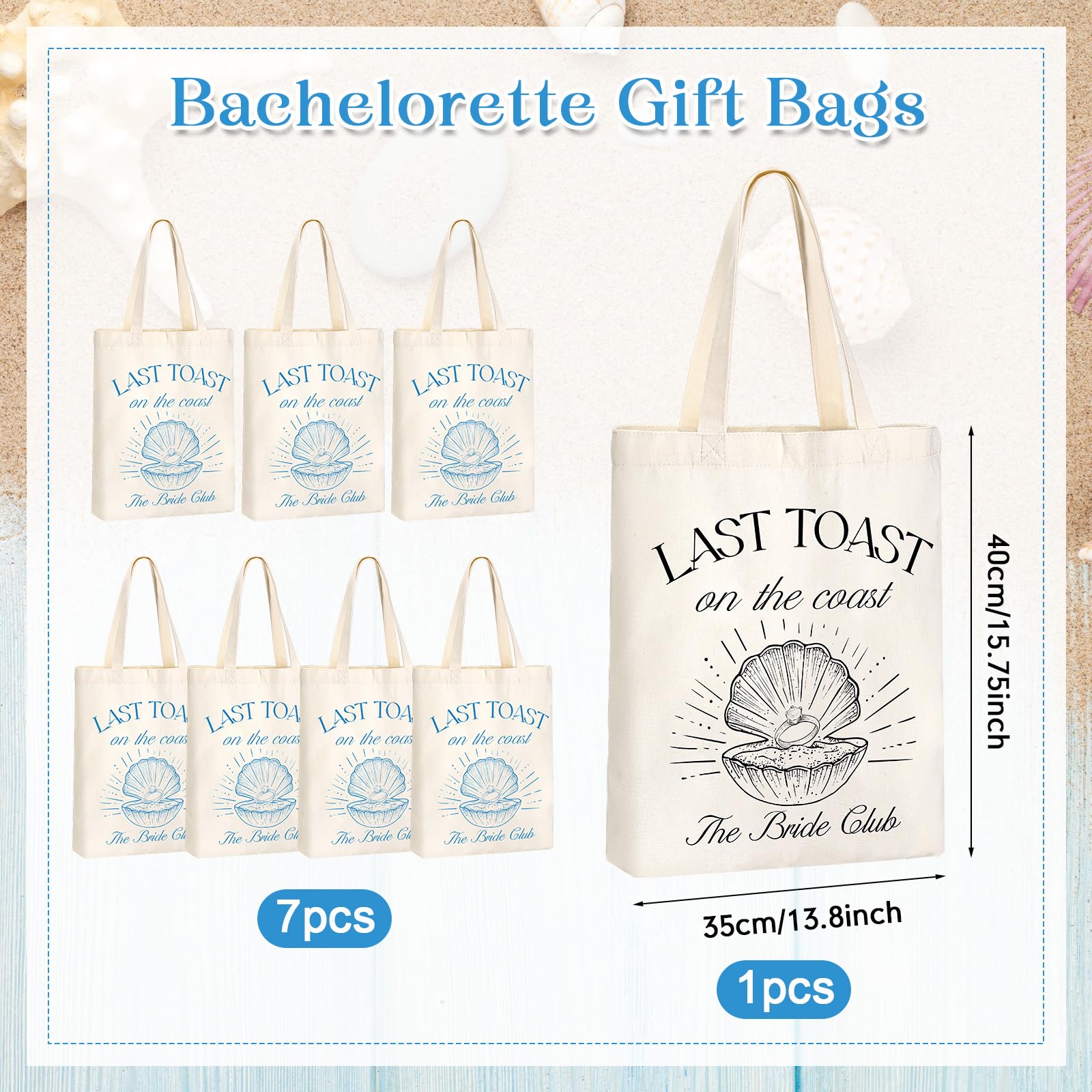 Aliceset 8 Pieces Bridesmaid Tote Bags Reusable Canvas for Bachelorette Bridesmaid Gift Bags Bridal Shower Tote(Black,Blue,Last