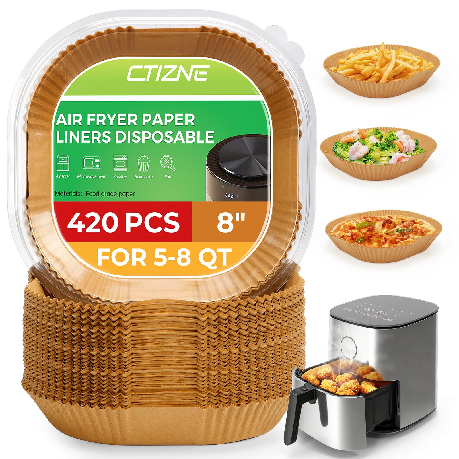 CTIZNE 420Pcs Air Fryer Liners Disposable 8 Inch Square for 58 Qt Basket
