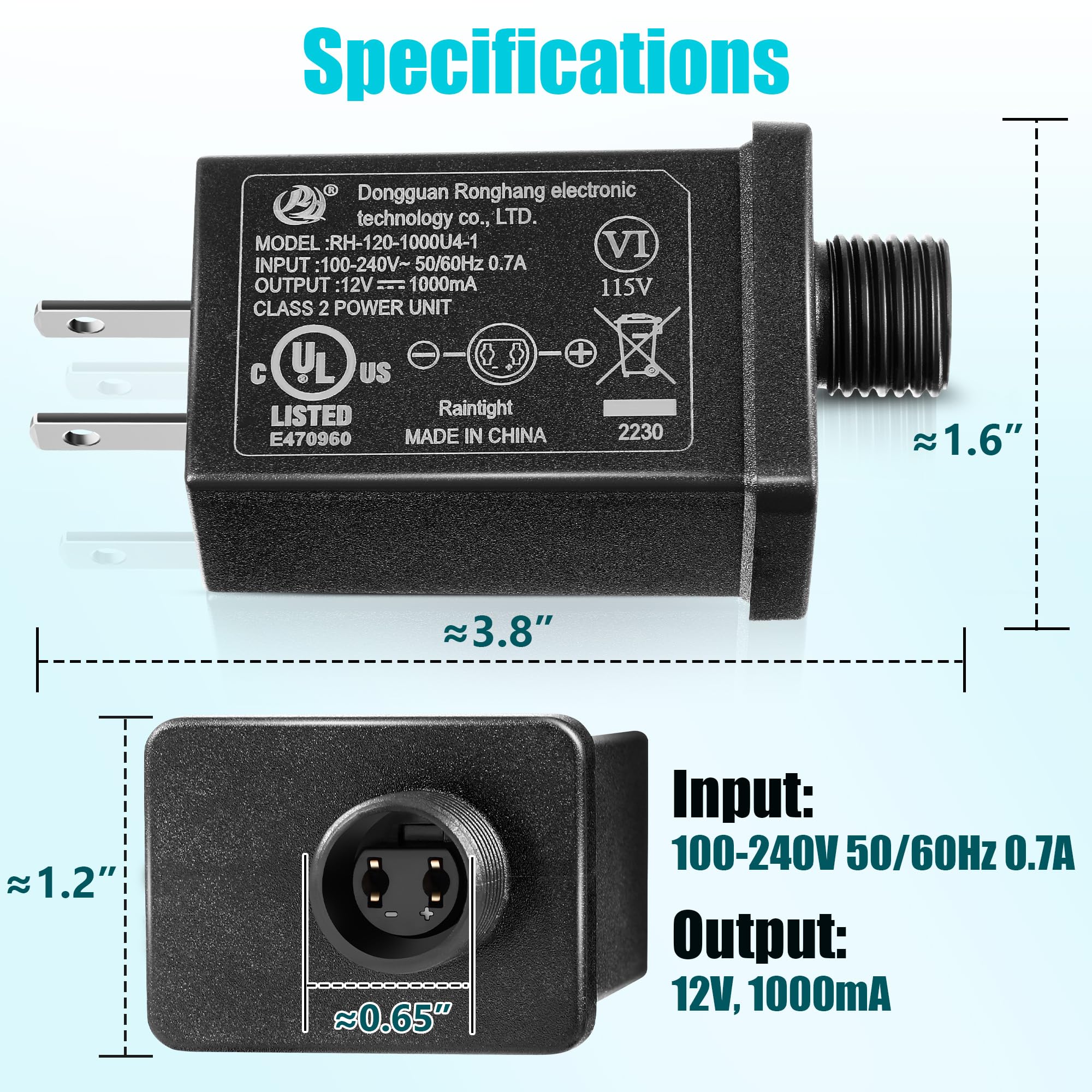 2 Pcs Replacement Yard Inflatable Adapter Power Supply Adaptor 12Vdc 1.0A Class 2 Power Supply for Halloween Christmas Inflatabl