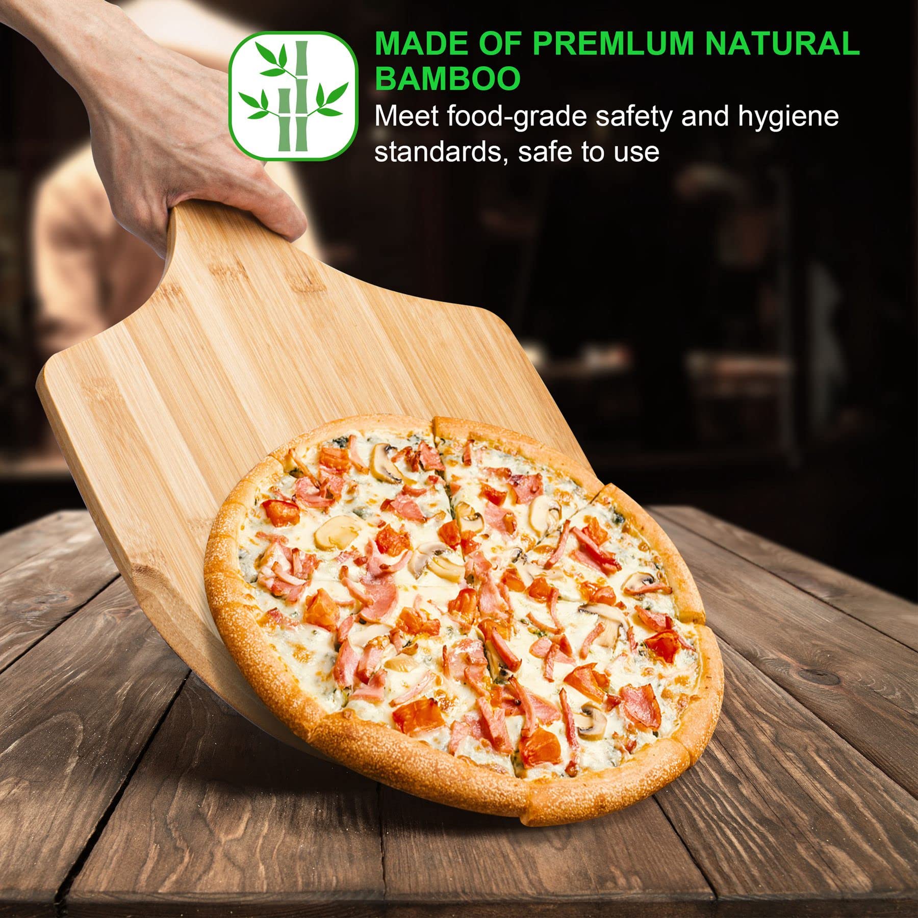 Lx Lermx Pizza Peel, Premium Bamboo Pizza Spatula Paddle Cutting Board Handle (Baking Pizza, Bread, Cutting Fruit, Vegetables, C
