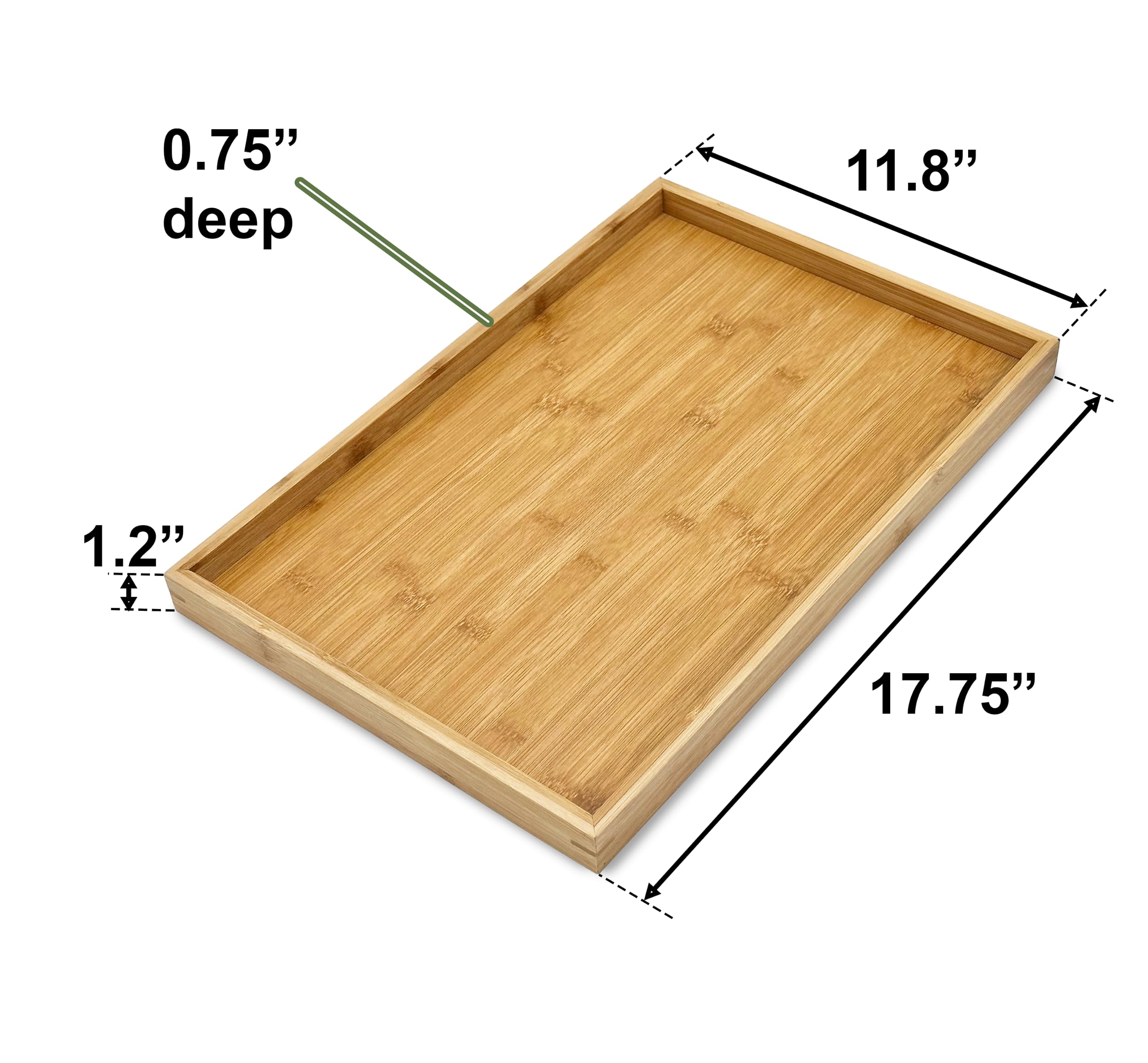 Bam & Boo (1-Pack) Natural Bamboo Rectangle Serving & Vanity Tray - For Kitchen, Bathroom, Countertop, Coffee Table (17.75'' X 1