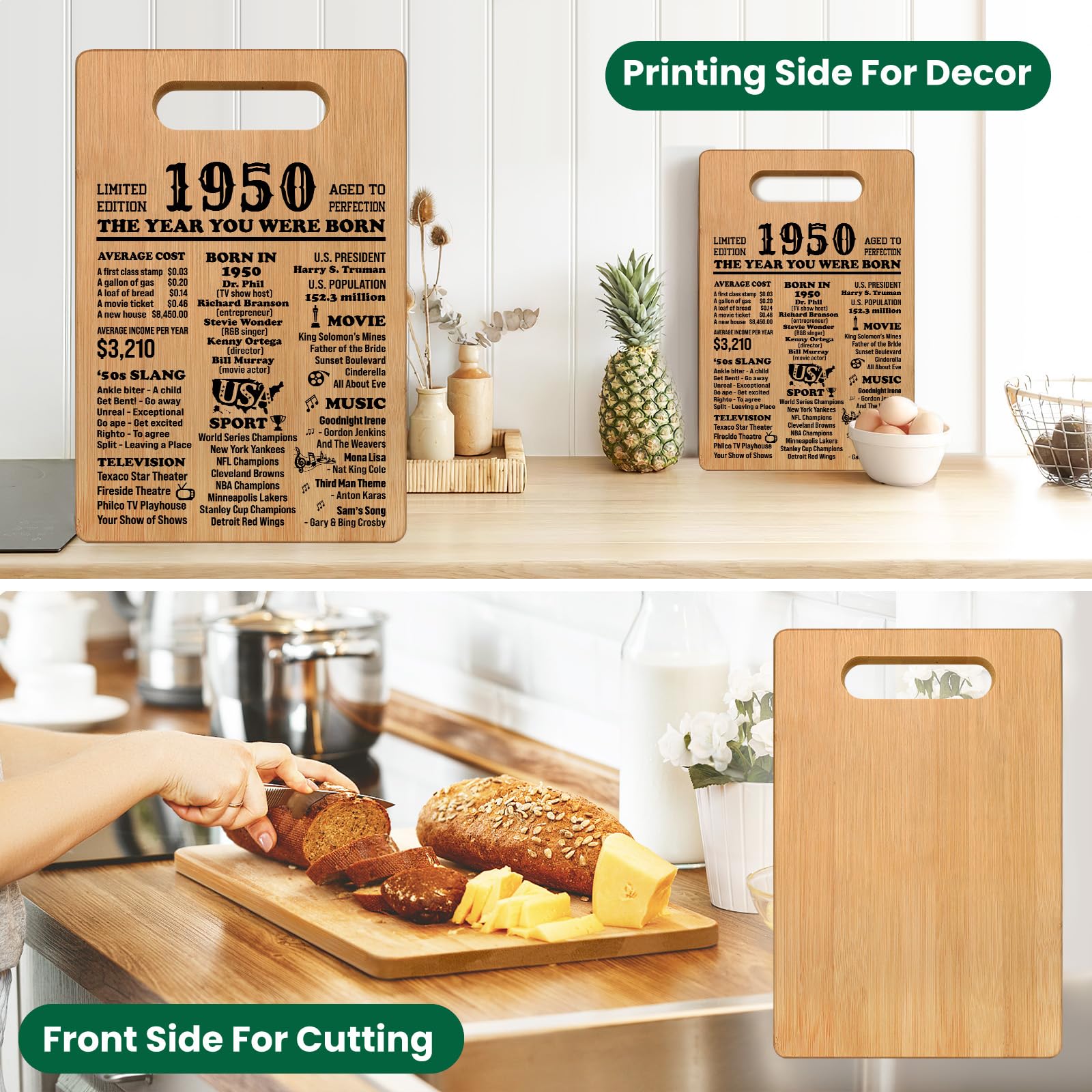 75th Birthday Gifts for Women Men, 1950 Cutting Board 75th Birthday Gifts for Her Him, Happy Birthday 75 Years Old Gifts 75th Bi