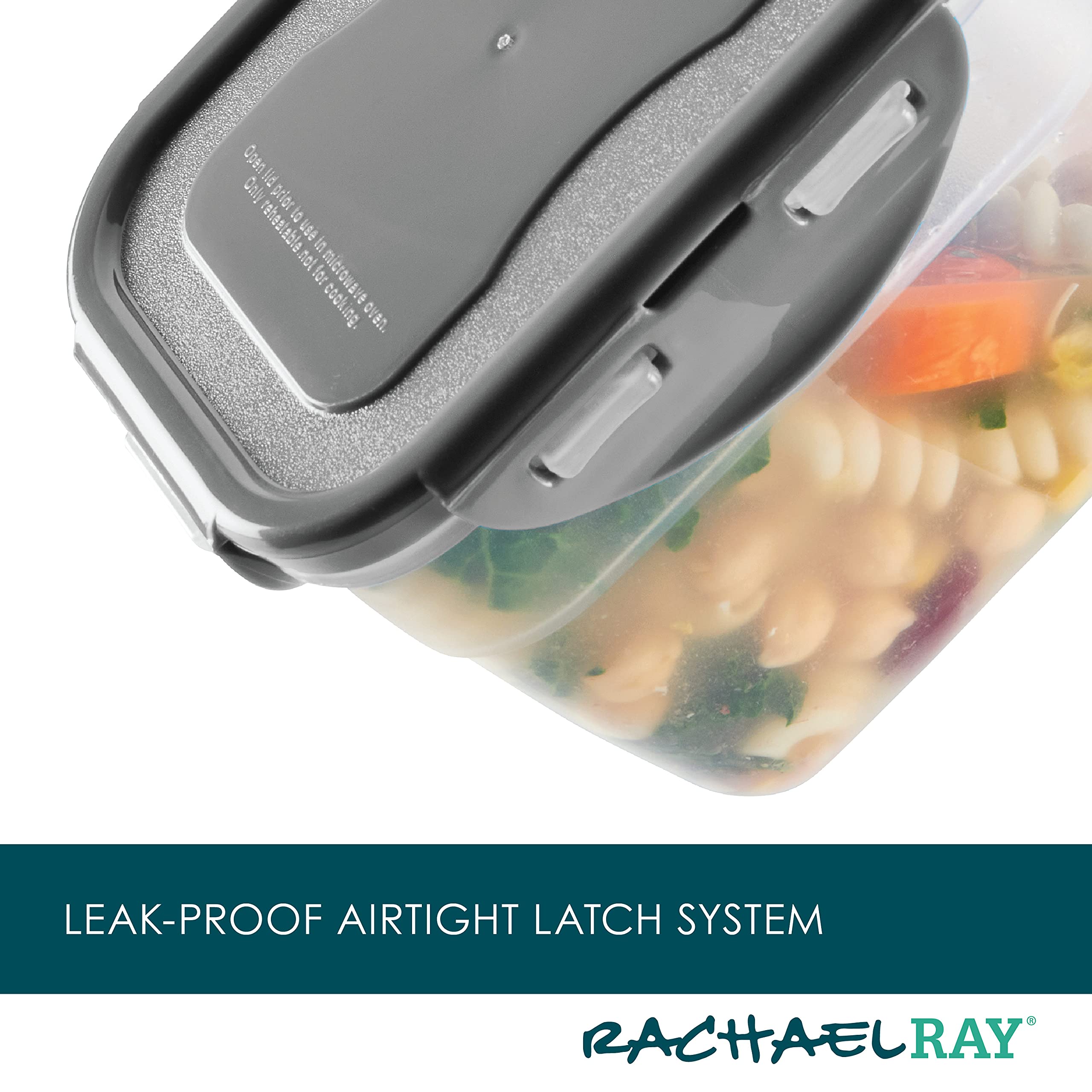 Rachael Ray Leak-Proof Stacking Container Food Storage Bin Set, 30-Piece, Clear With Gray Lids