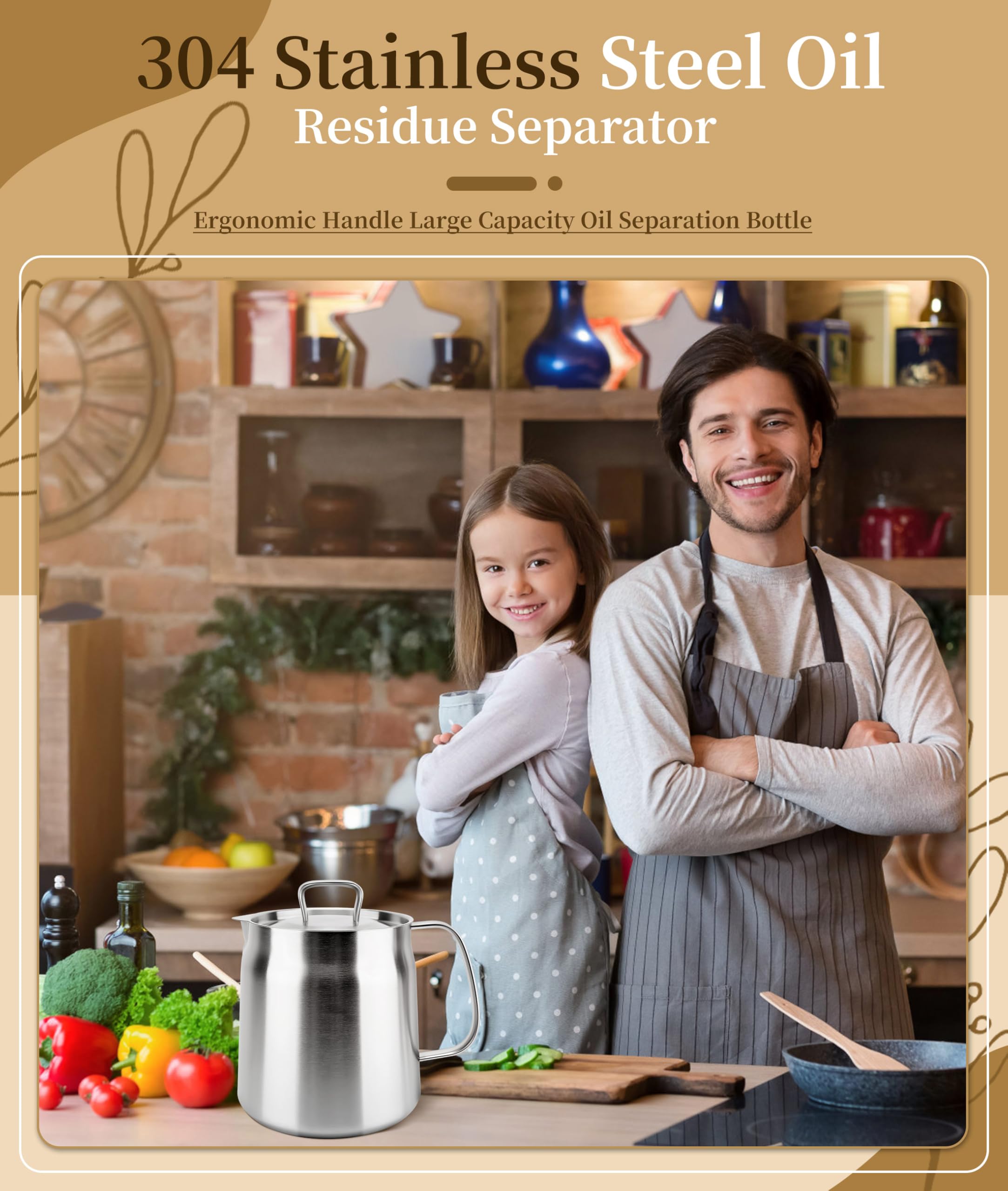 68Oz 304 Stainless Steel Oil Filter Pot, Large Capacity Oil Fryer And Filter Cup Combo, Multi Functional Oil Filter, Kitchen Str