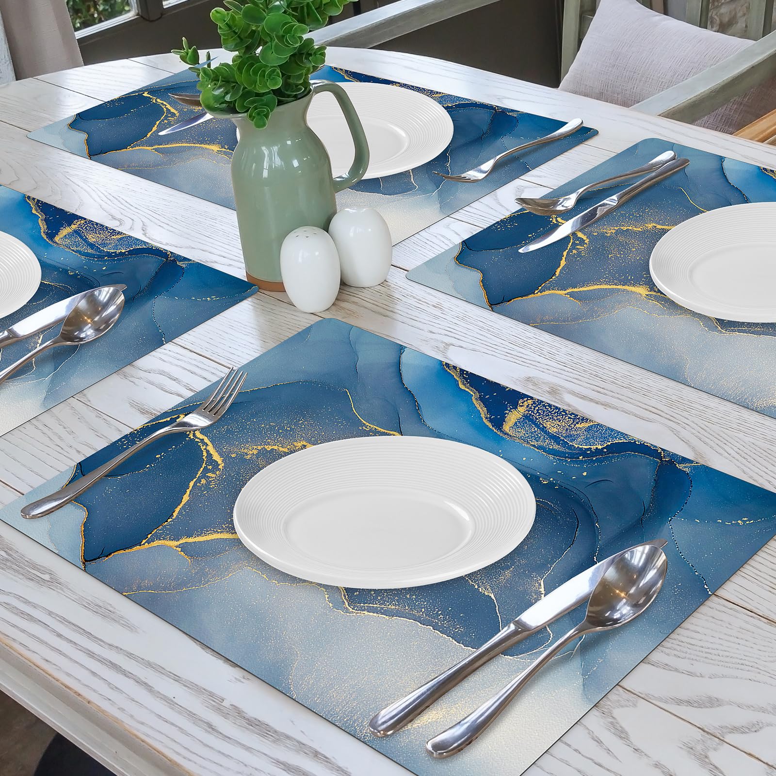 Mable Placemats Set Of 4 - Faux Leather Place Mats For Kitchen Table Indoor Outdoor Washable Non-Slip Heat Resistant Placemat Wi