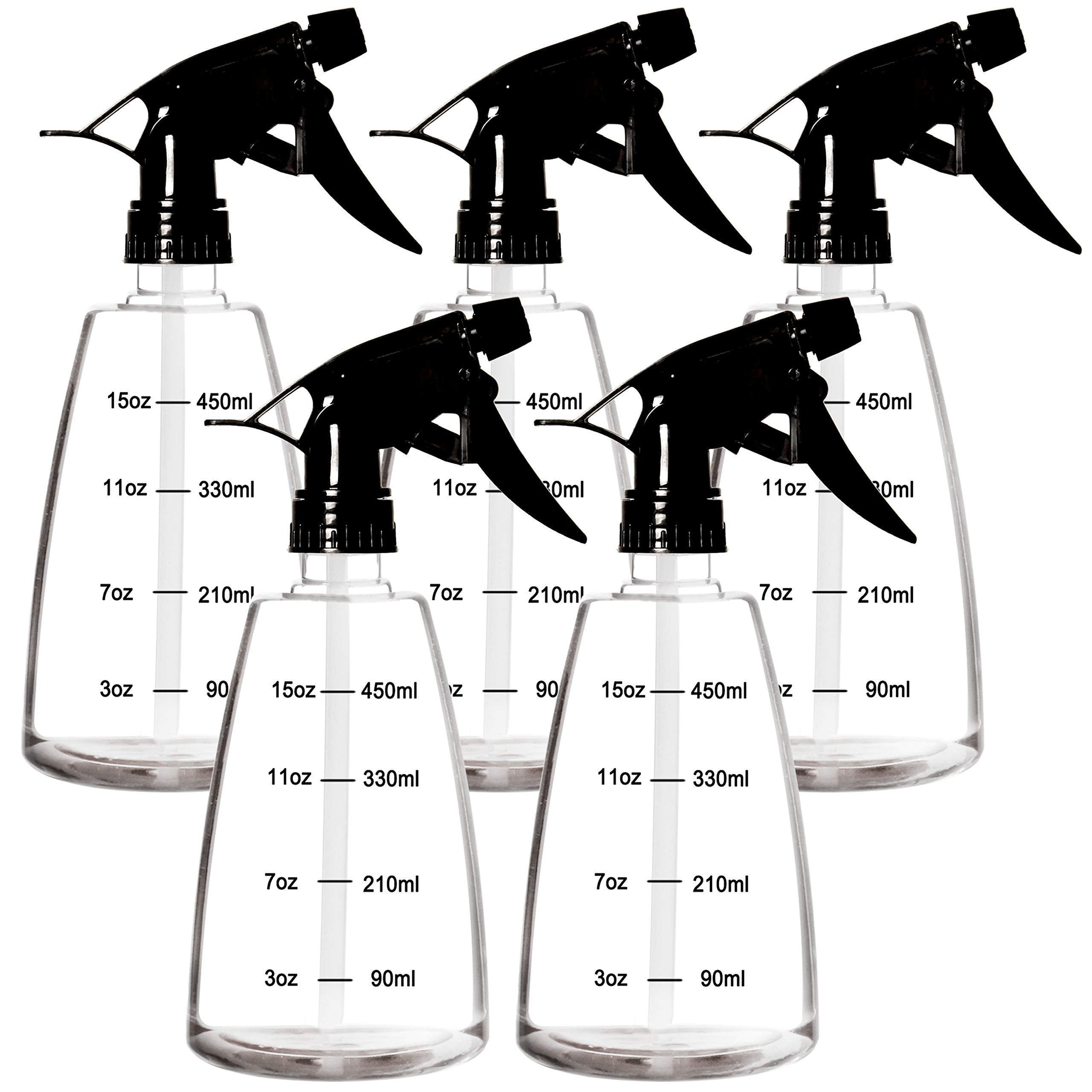 Youngever 5 Pack Empty Plastic Spray Bottles, 16 Ounce Spray Bottles For Hair And Cleaning Solutions (Black)