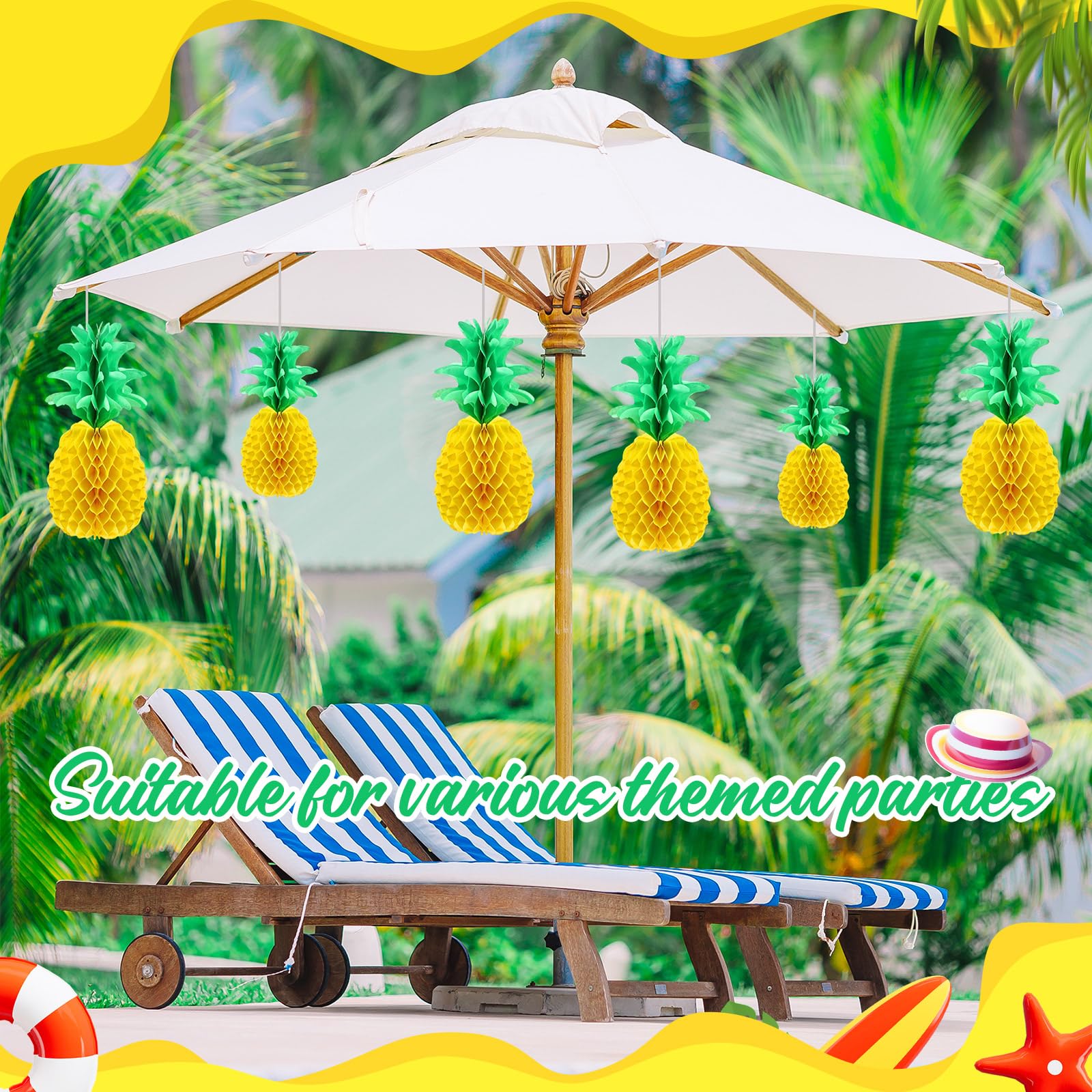 Blulu 20 Pcs 14 Inch Pineapple Honeycomb Centerpieces Tissue Paper Pineapple Table Hanging Decorations for Tropical Luau Hawaiia