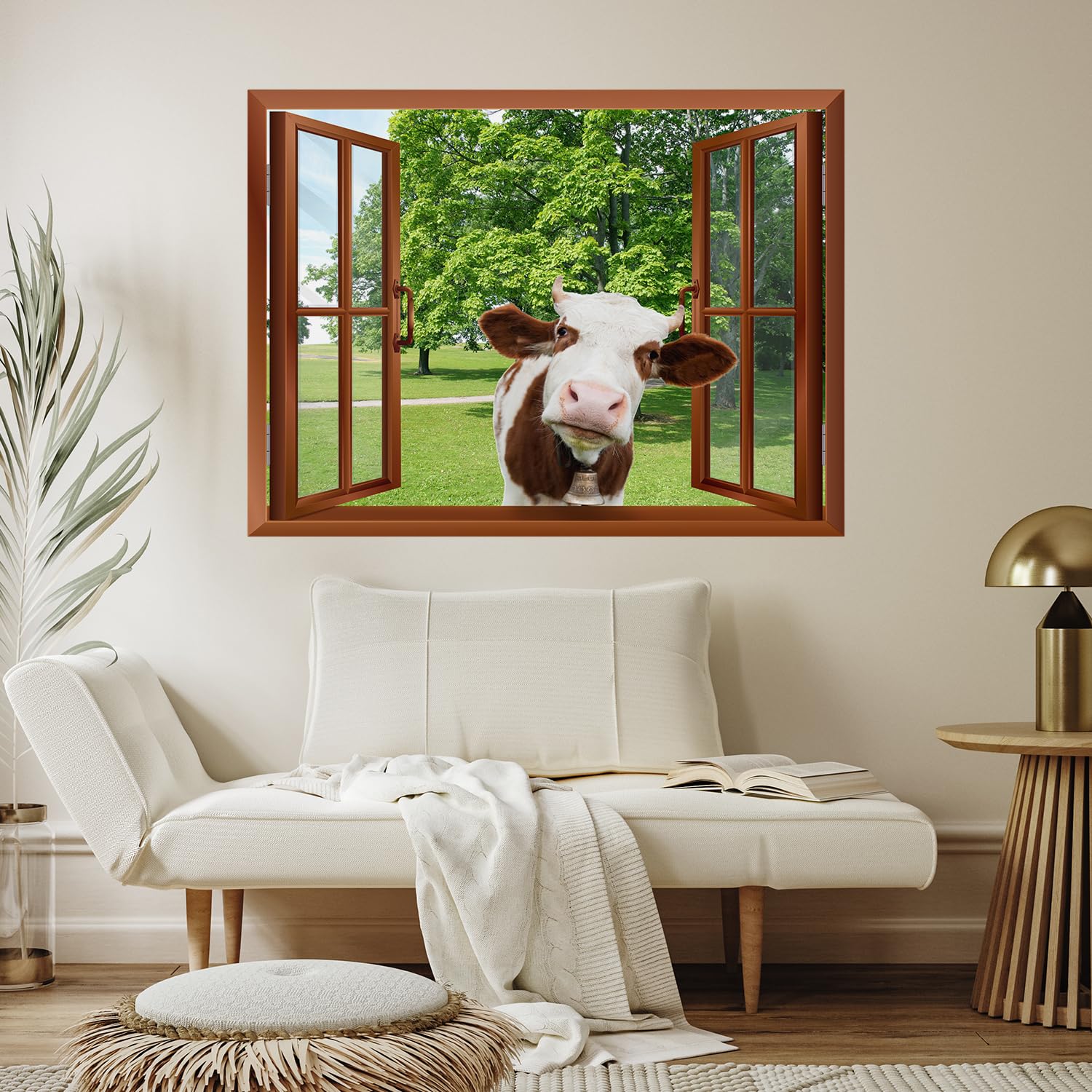 wall26 Removable Wall Sticker - Cow Head in Window, Vinyl, 24"x32", Artwork - 17, Model WMR3-ANIMAL-1808-TEAM-A16-24x