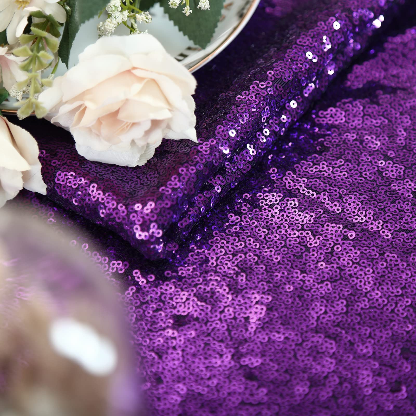 Sparkly Purple Sequin Tablecloth Mermaid Tablecloth Halloween Glitter Table Overlay Bridal Shower Decorations Christmas Rectangu