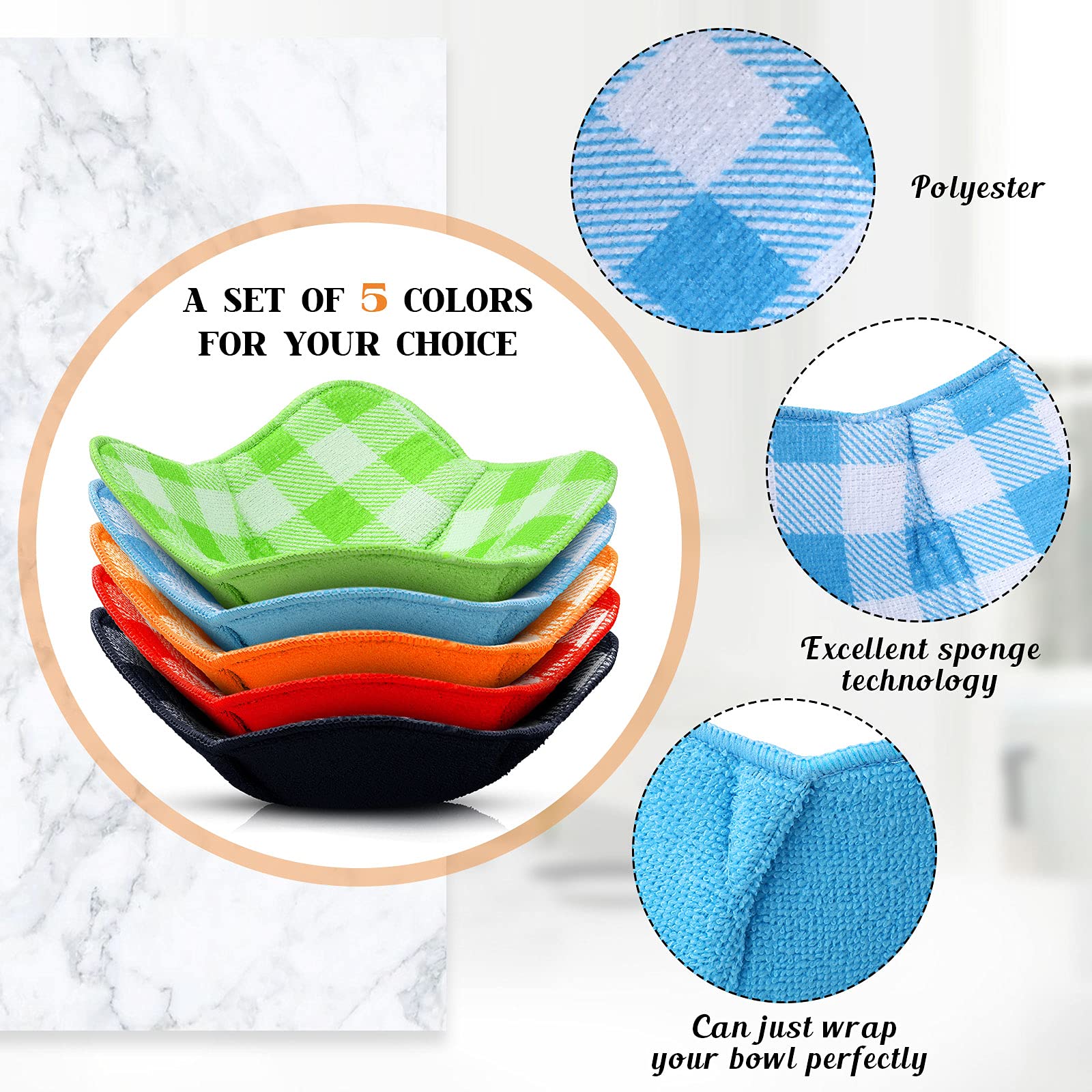 Hot Bowl Holder Microwave Safe Bowl Cozies Multipurpose Soup Bowl Holder Hot Heat Proof Plate Holder to Prevent Hand from Heat and Maintain Food Warm(Red  Blue  Green  Yellow  Black 5 Pieces)