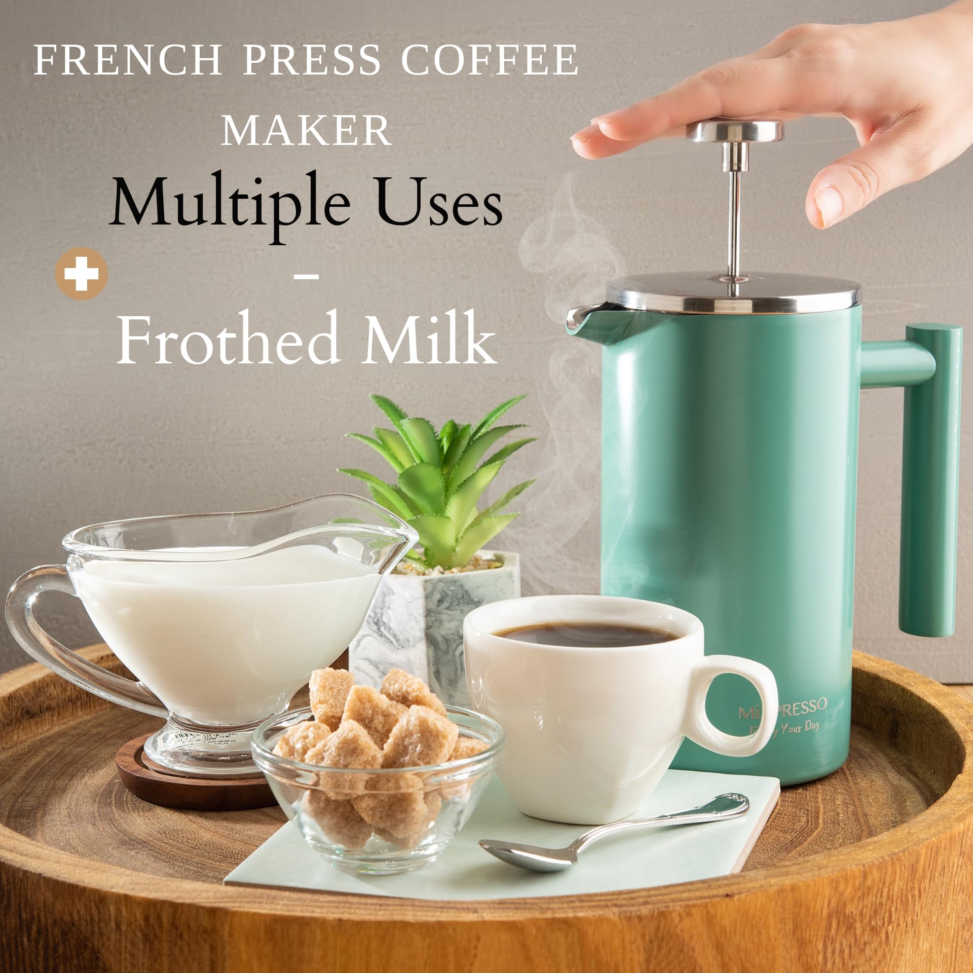 Mixpresso Stainless Steel French Press Coffee Maker 26 Oz 770 Ml Double Wall Metal Insulation Coffee Press & Tea Brewer Easy Cle