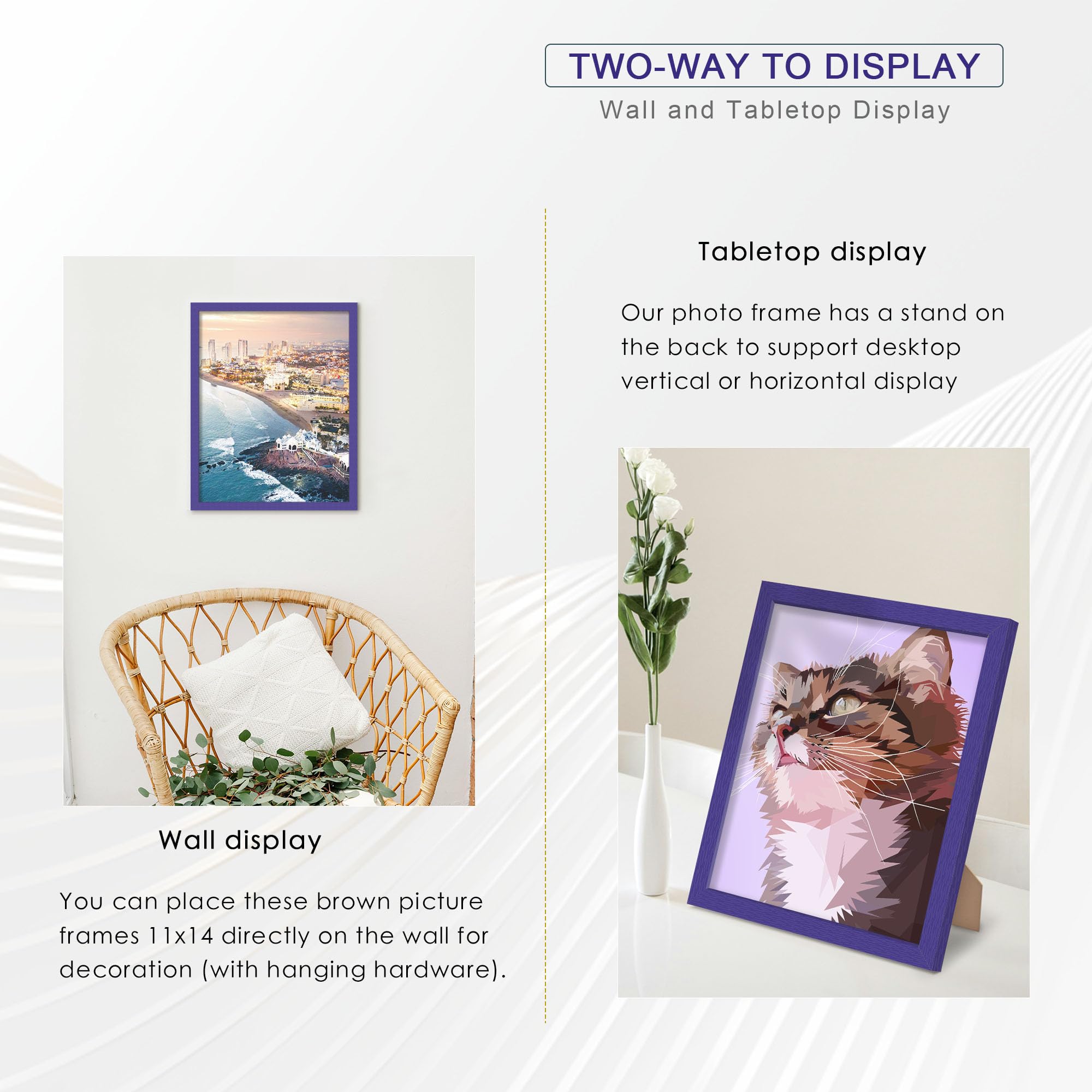 Fisnish 11x14 Picture Frame, for Tabletop Display, Horizontal or Vertical Wall Mounting, Blue