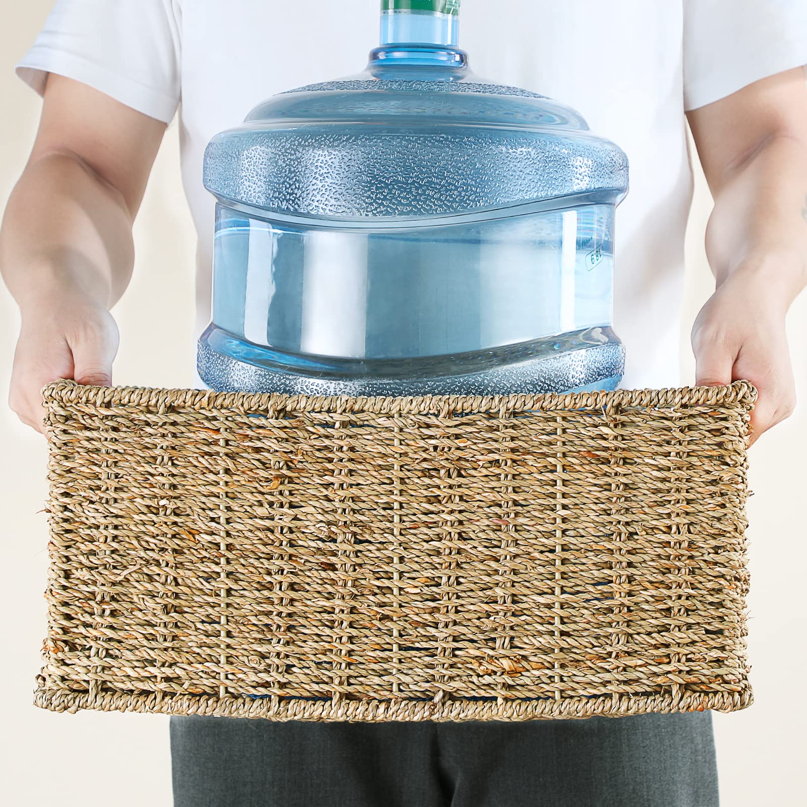 HOONEX Large Wicker Baskets for Storage  Seagrass Baskets with Dual Handles  Woven Baskets for Storage  Set of 3  Natural