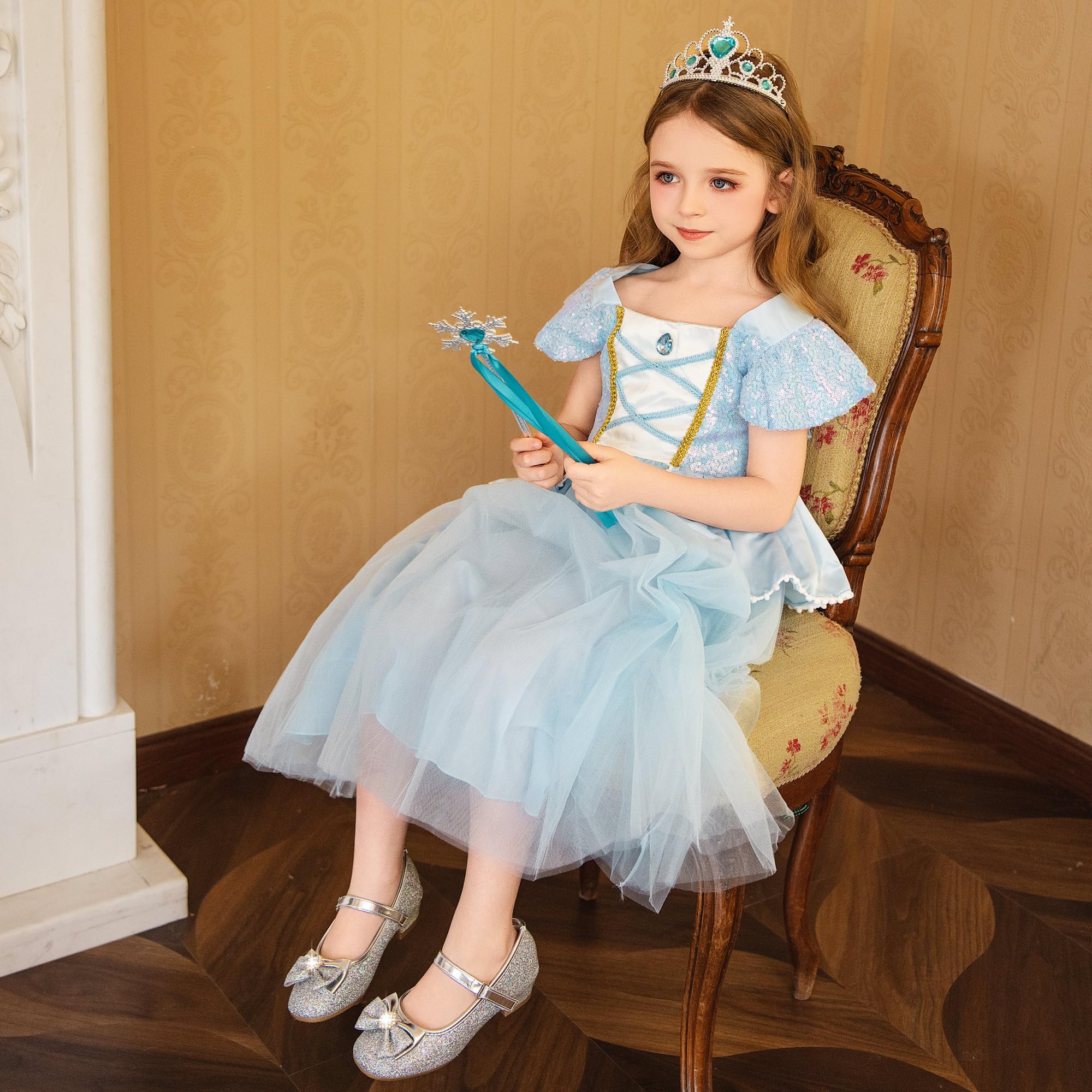 Furdeour Toddler Girl Princess Shoes For Girls Size 8 Wedding Flower Girl Party Shoes Medium High Heels Glitter Little Kids Silv