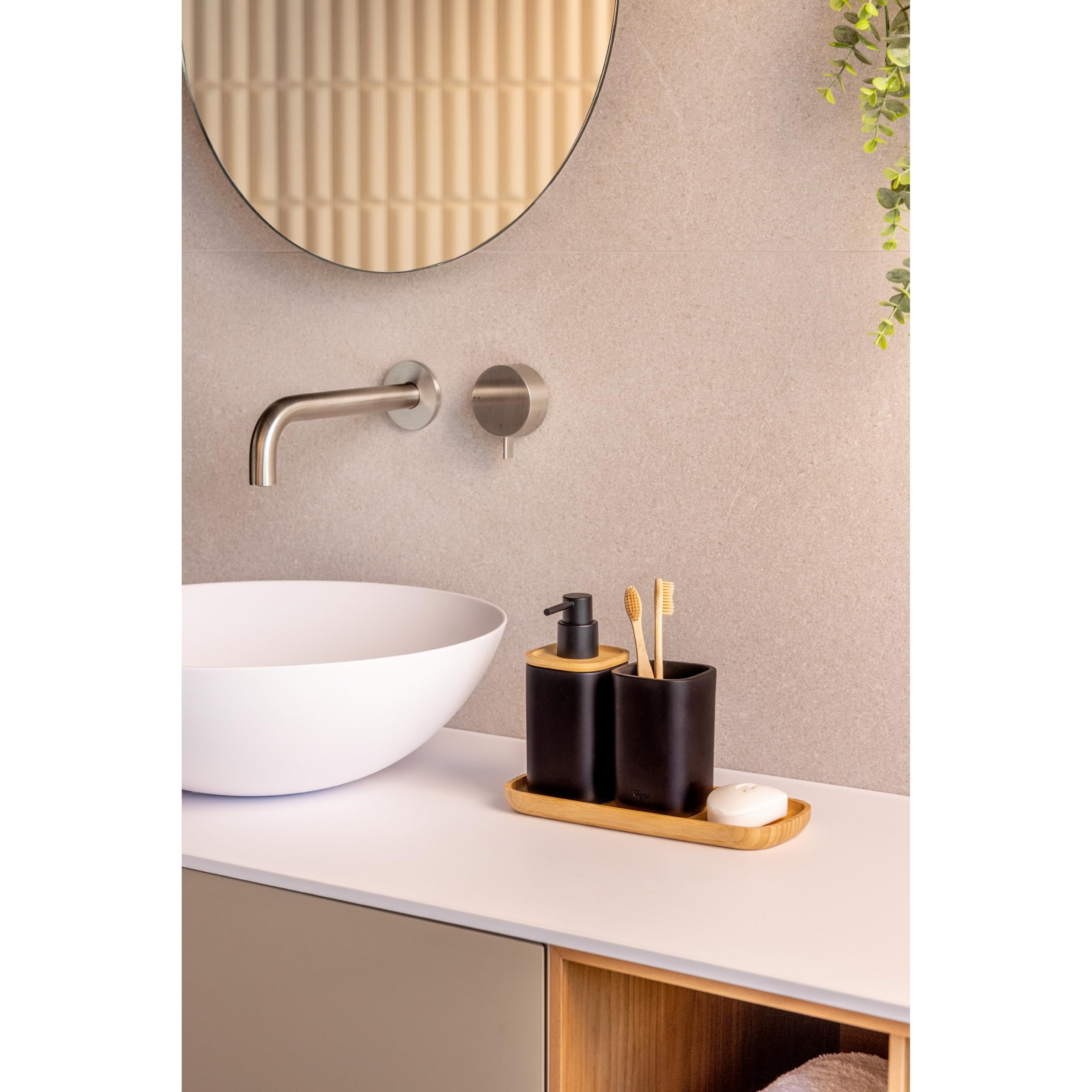 Vigar Zense Collection Cool Black Refillable Soap Dispenser, For Modern Luxury Bathroom And Kitchen, Fine Polyresin Stone And Ba