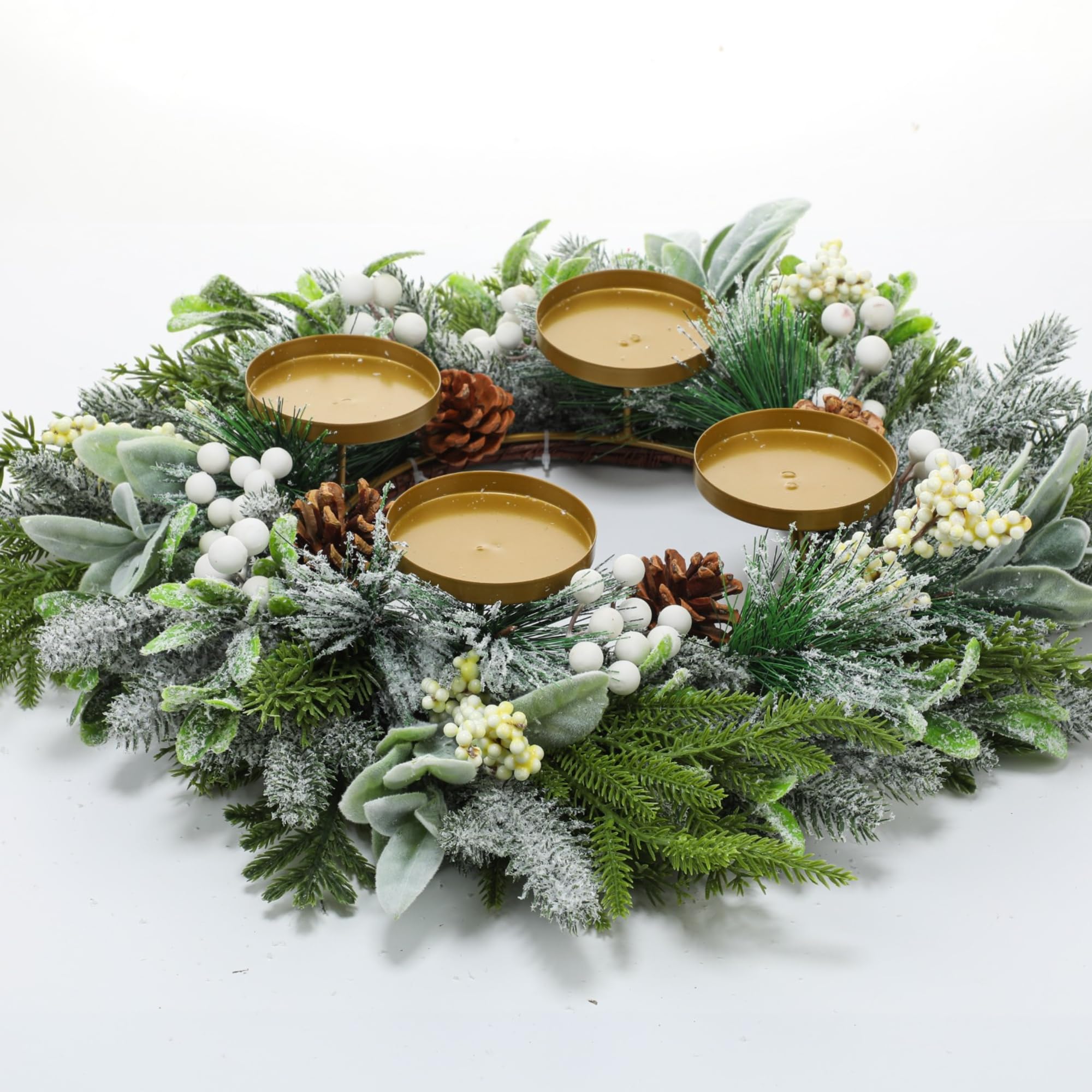Reallnaive Large Christmas Advent Wreath Candle Holder with Norfolk Pine, Cedar, Mistletoe 19 Inch Rustic Advent Calendar Ring D